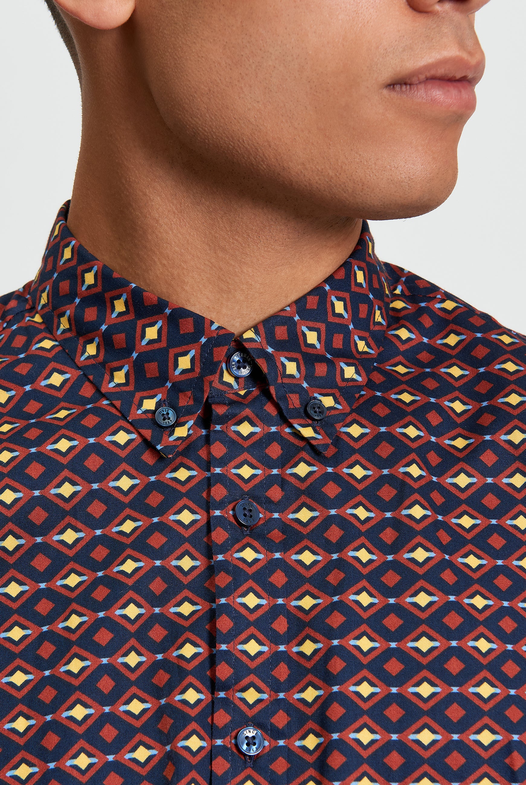 Craft Geo Print Shirt - Burnt Orange - Close Up