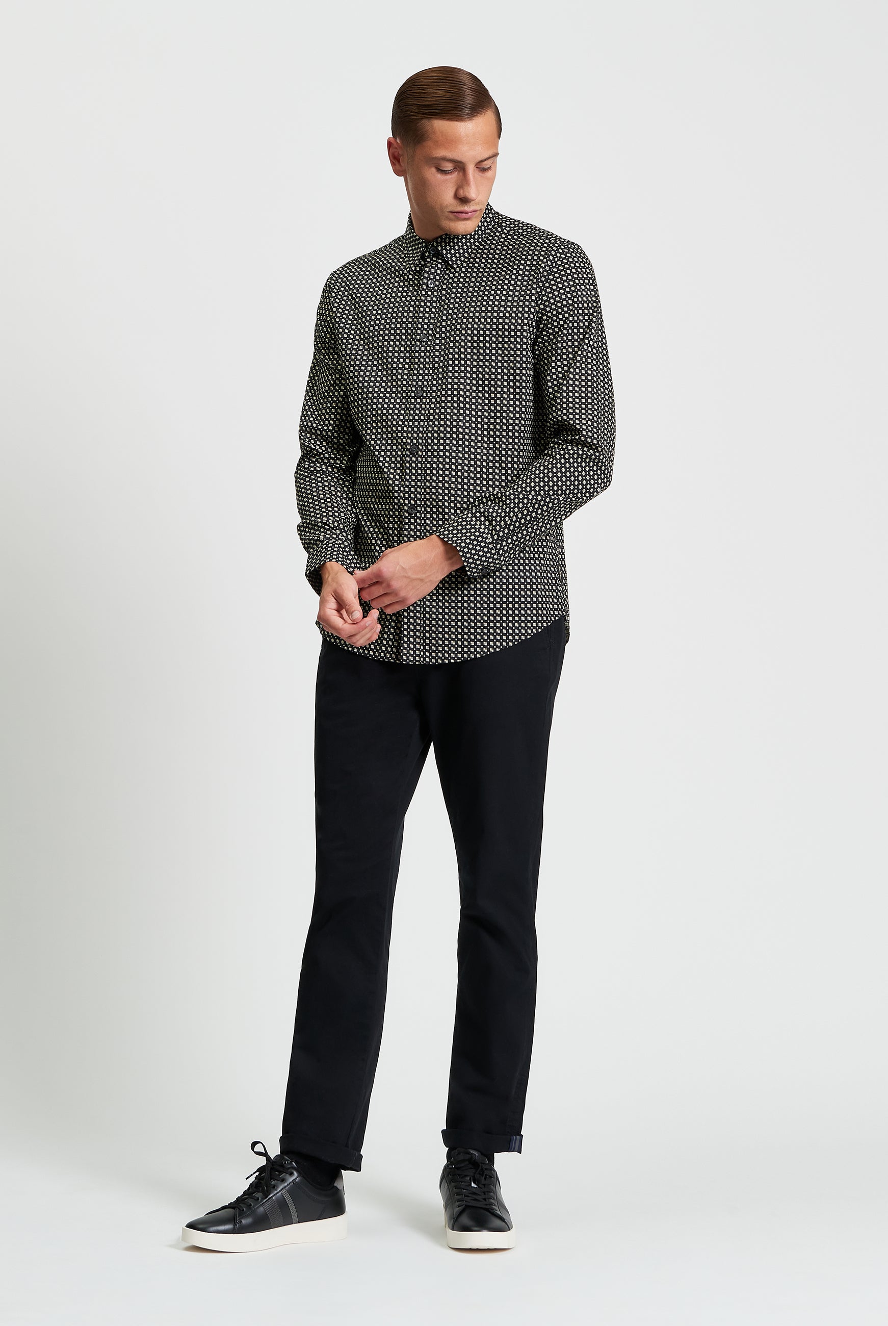 Mono Block Print Shirt - Black - Full Length