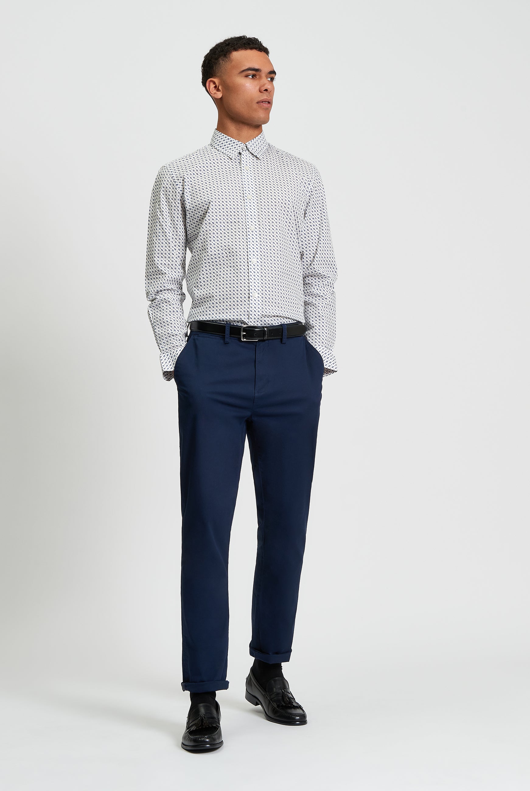 Mono Block Print Shirt - Snow White - Full Length