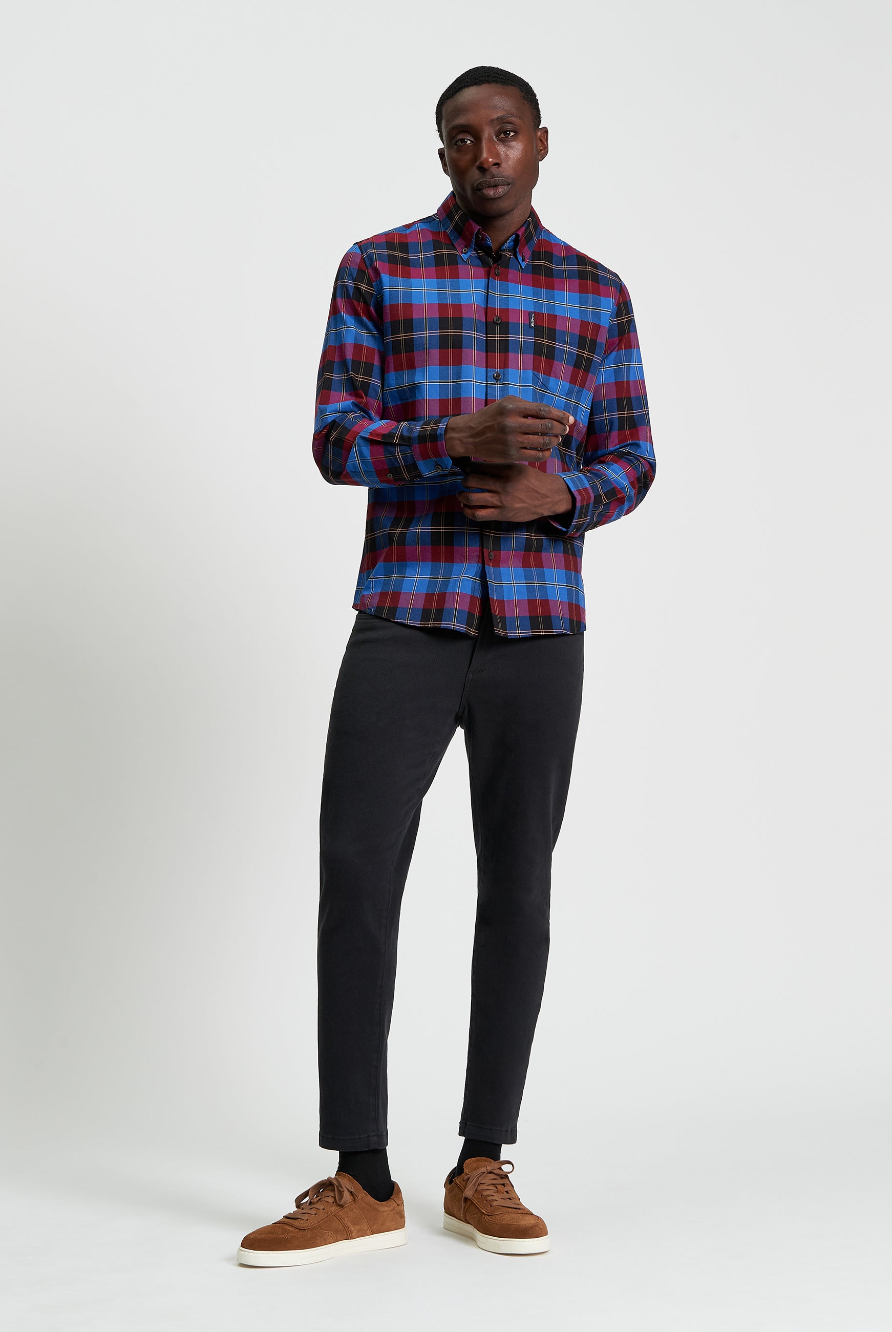 Oxford Check Shirt - Cobalt - Full Length