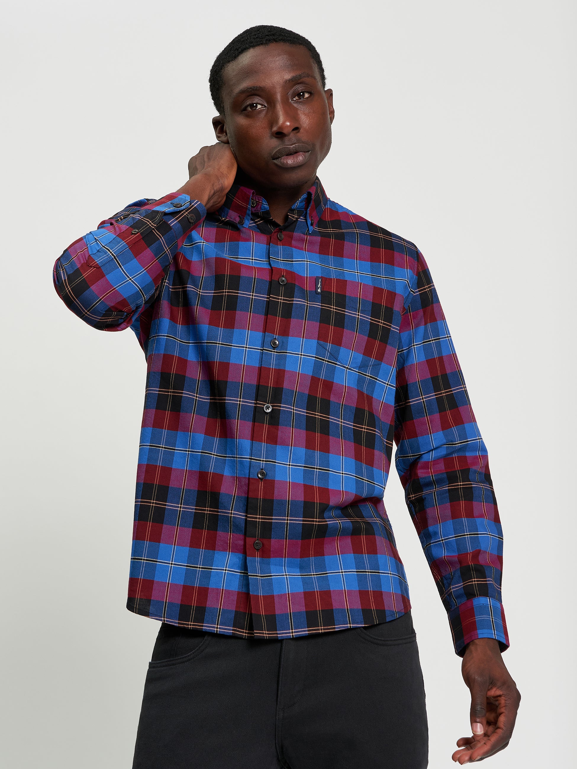 Oxford Check Shirt - Cobalt - Front