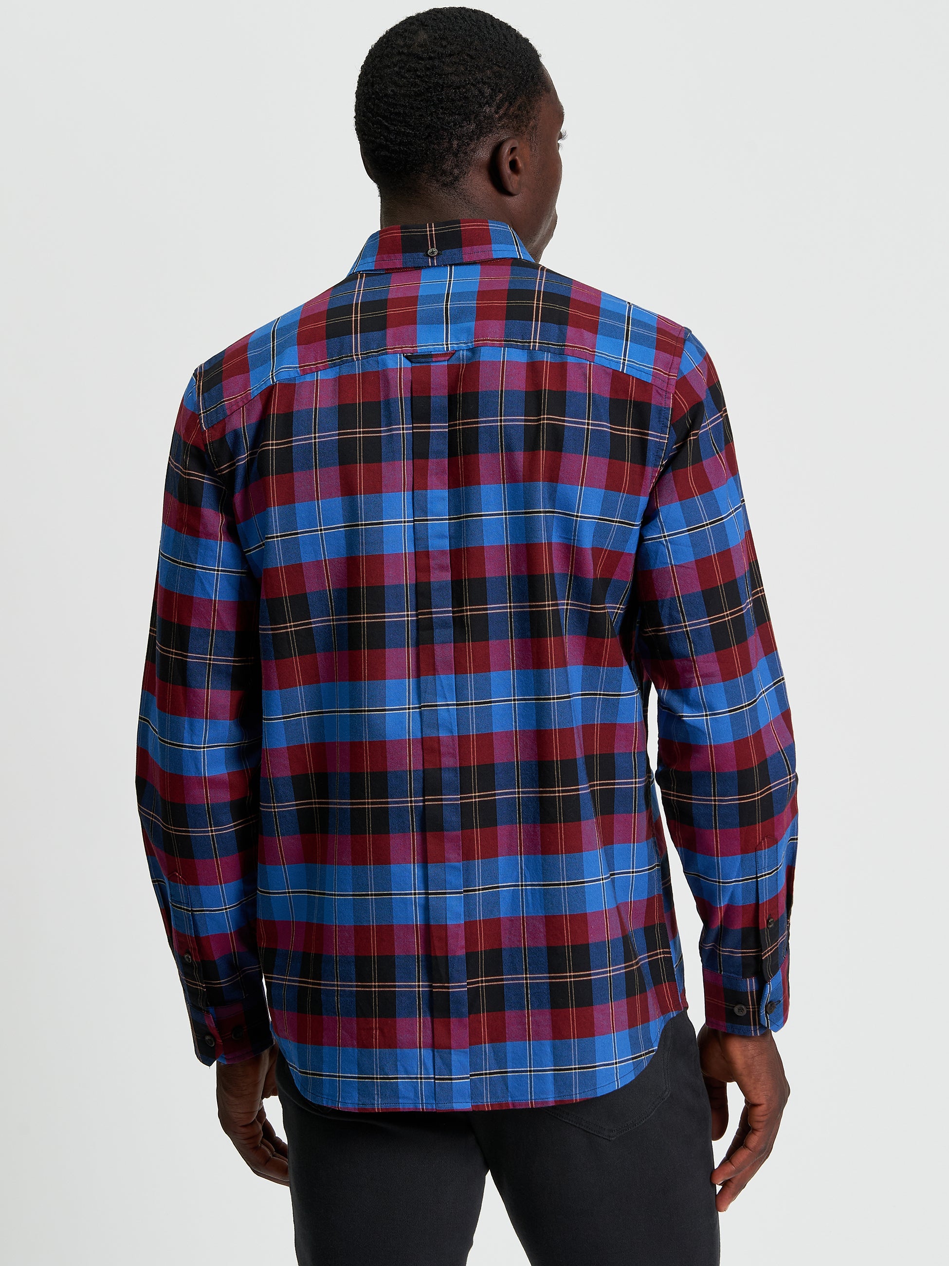Oxford Check Shirt - Cobalt - Back