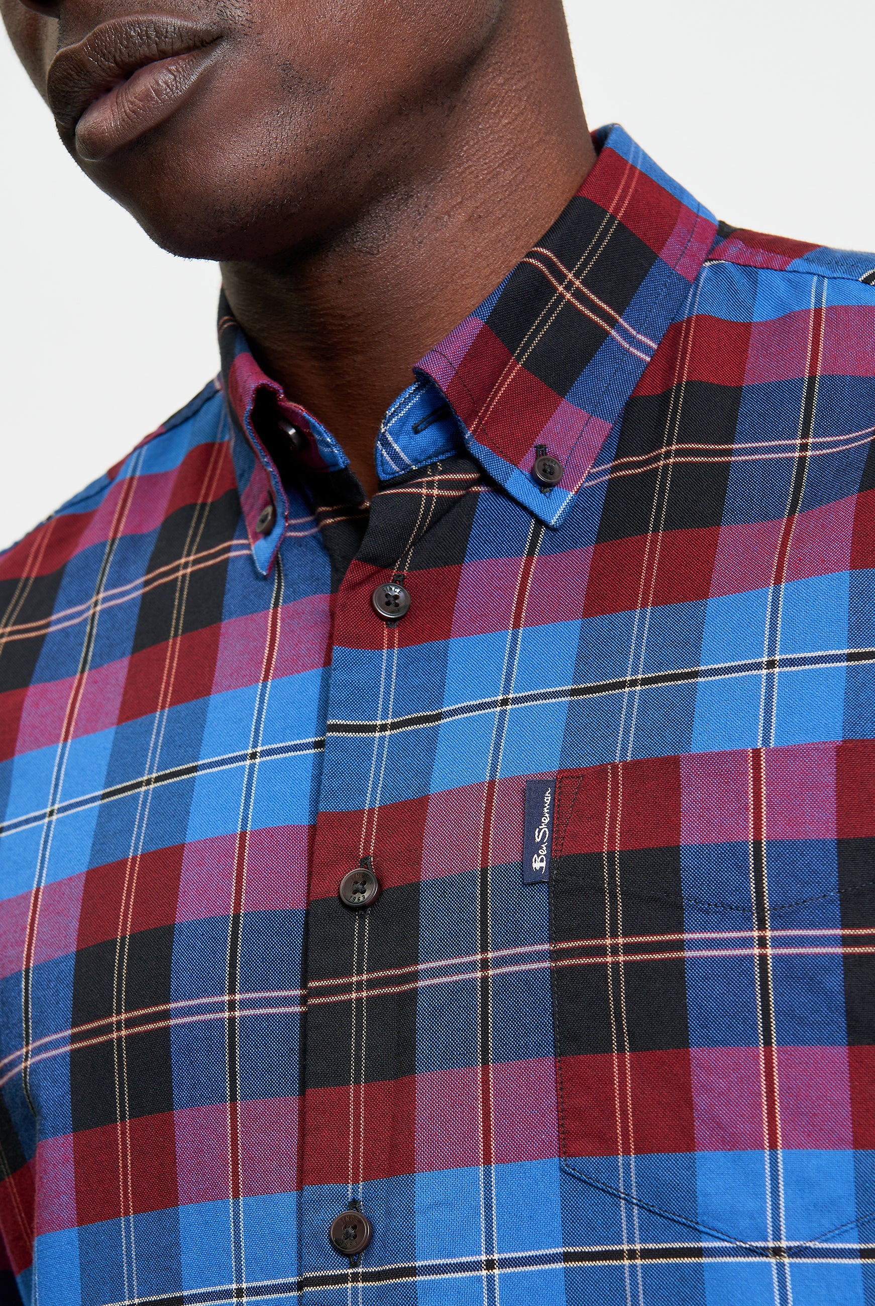 Oxford Check Shirt - Cobalt - Close Up