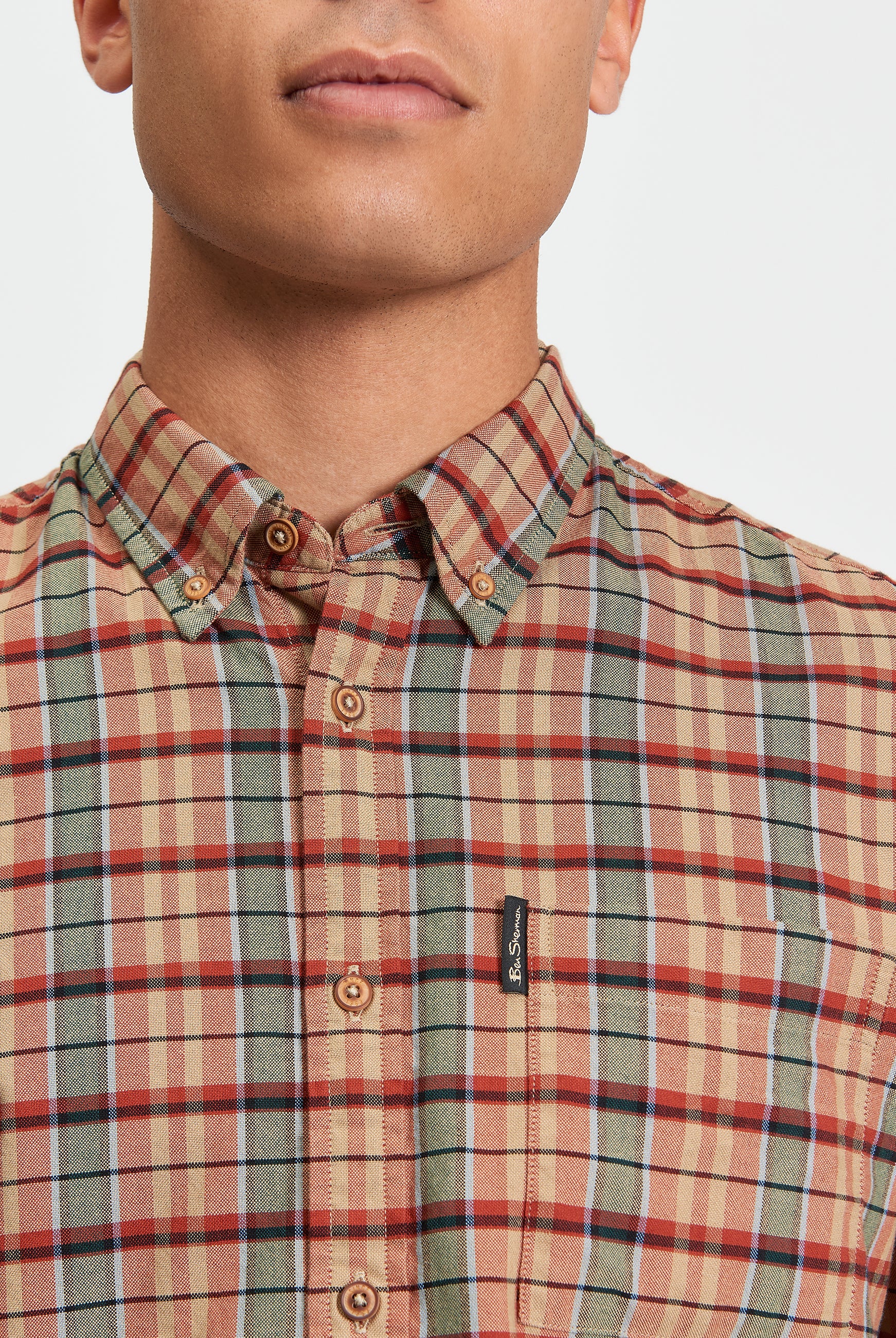 Multicolour Oxford Check - Burnt Orange - Close Up