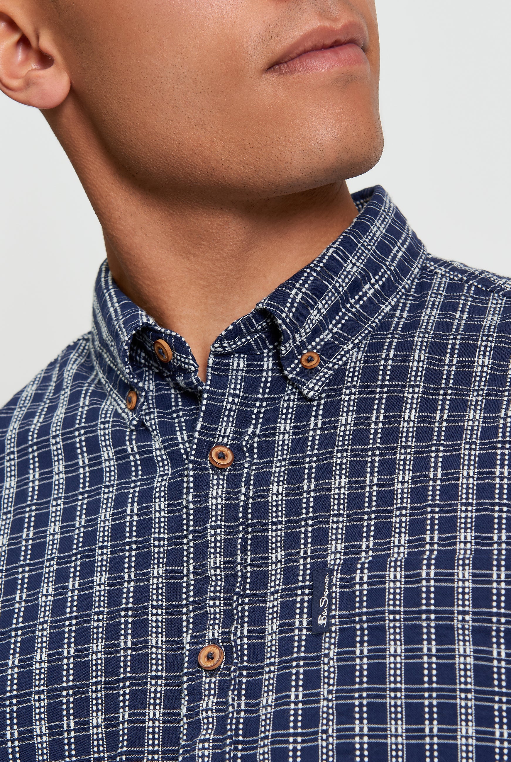 Raised Yarn Check Shirt - Dark Navy - Close Up