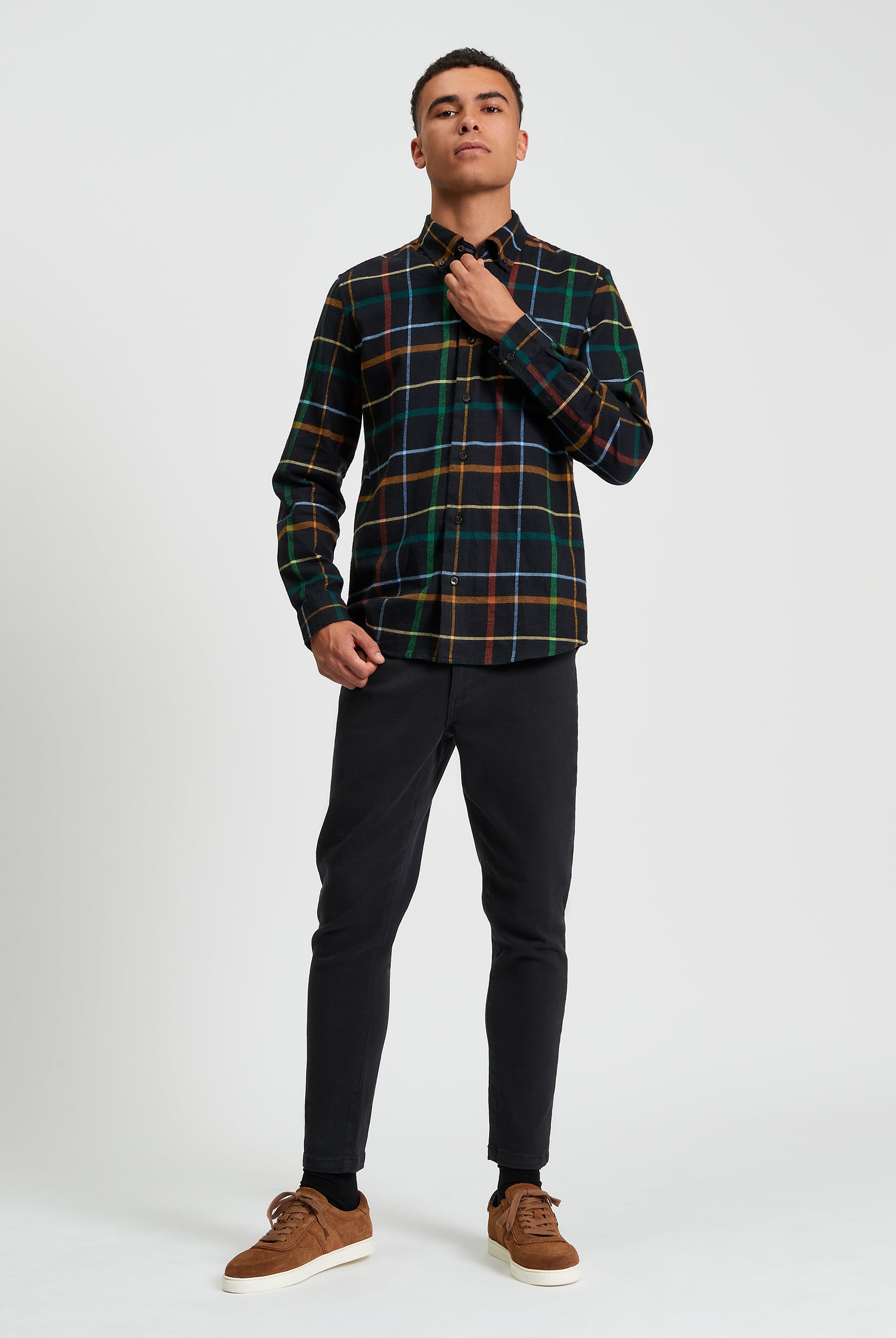 Oversized Brushed Check - Black - Full Length
