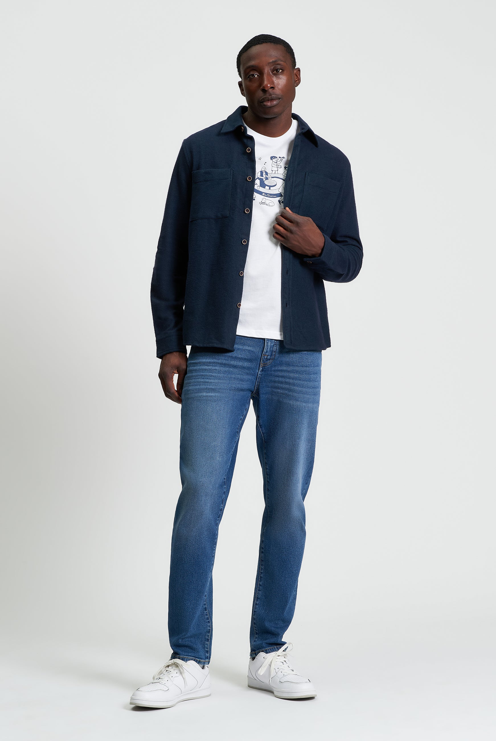 Brushed Herringbone Overshirt - Dark Green - Full Length