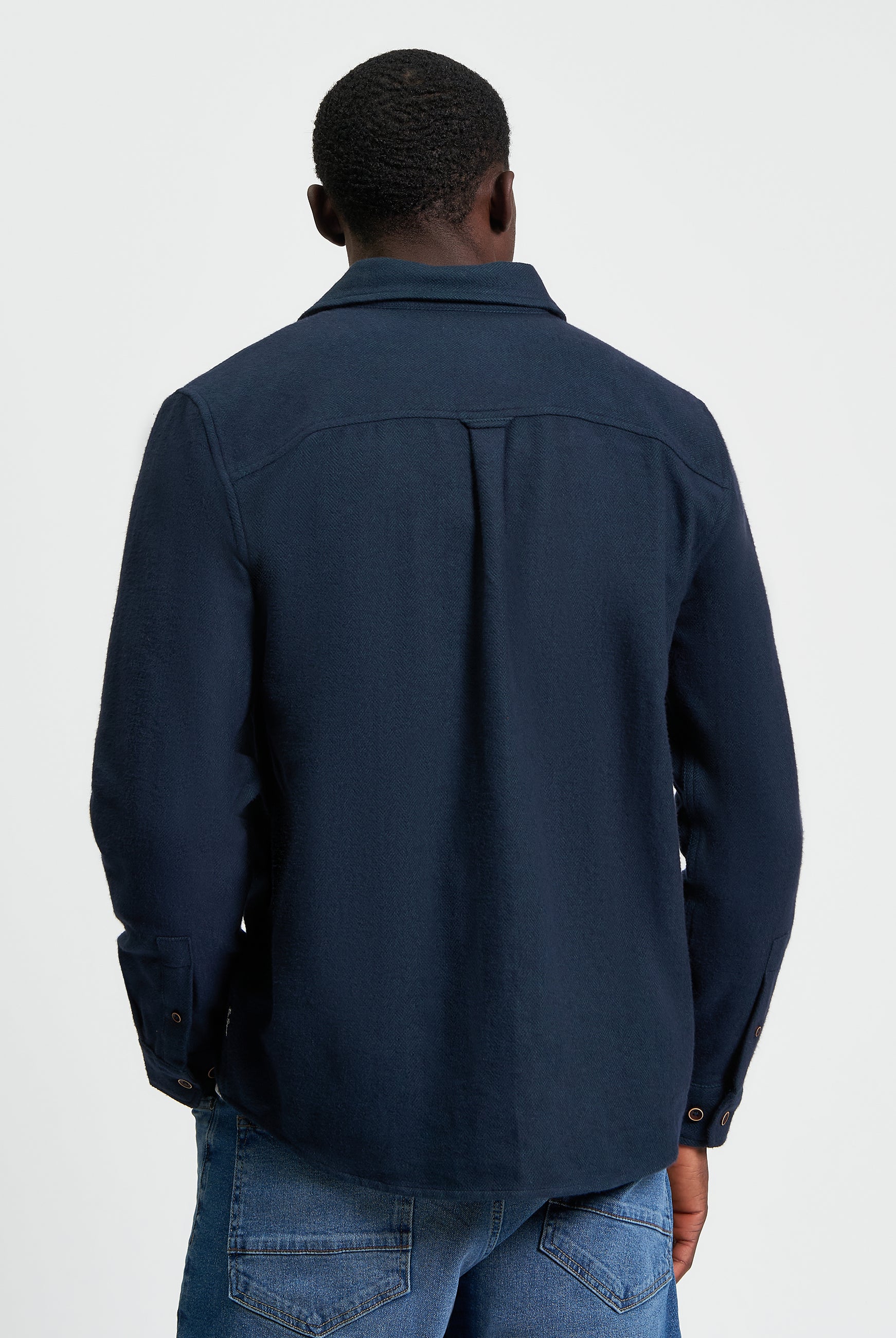 Brushed Herringbone Overshirt - Dark Green - Back