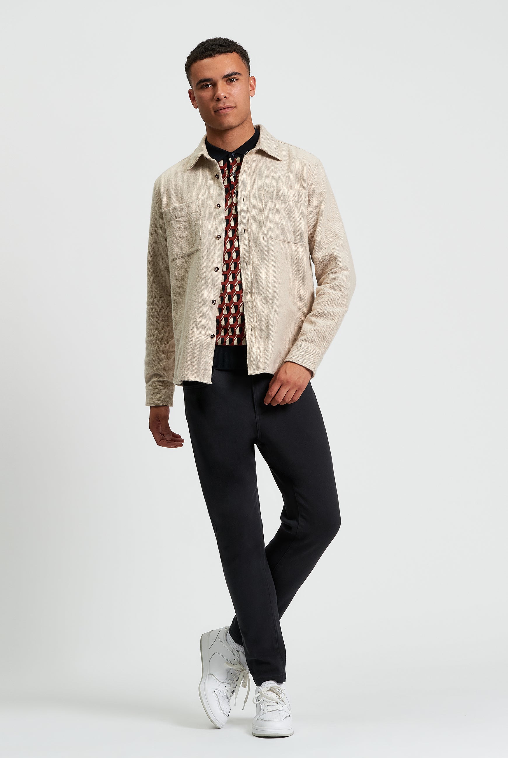 Brushed Herringbone Overshirt - Bronze - Full Length