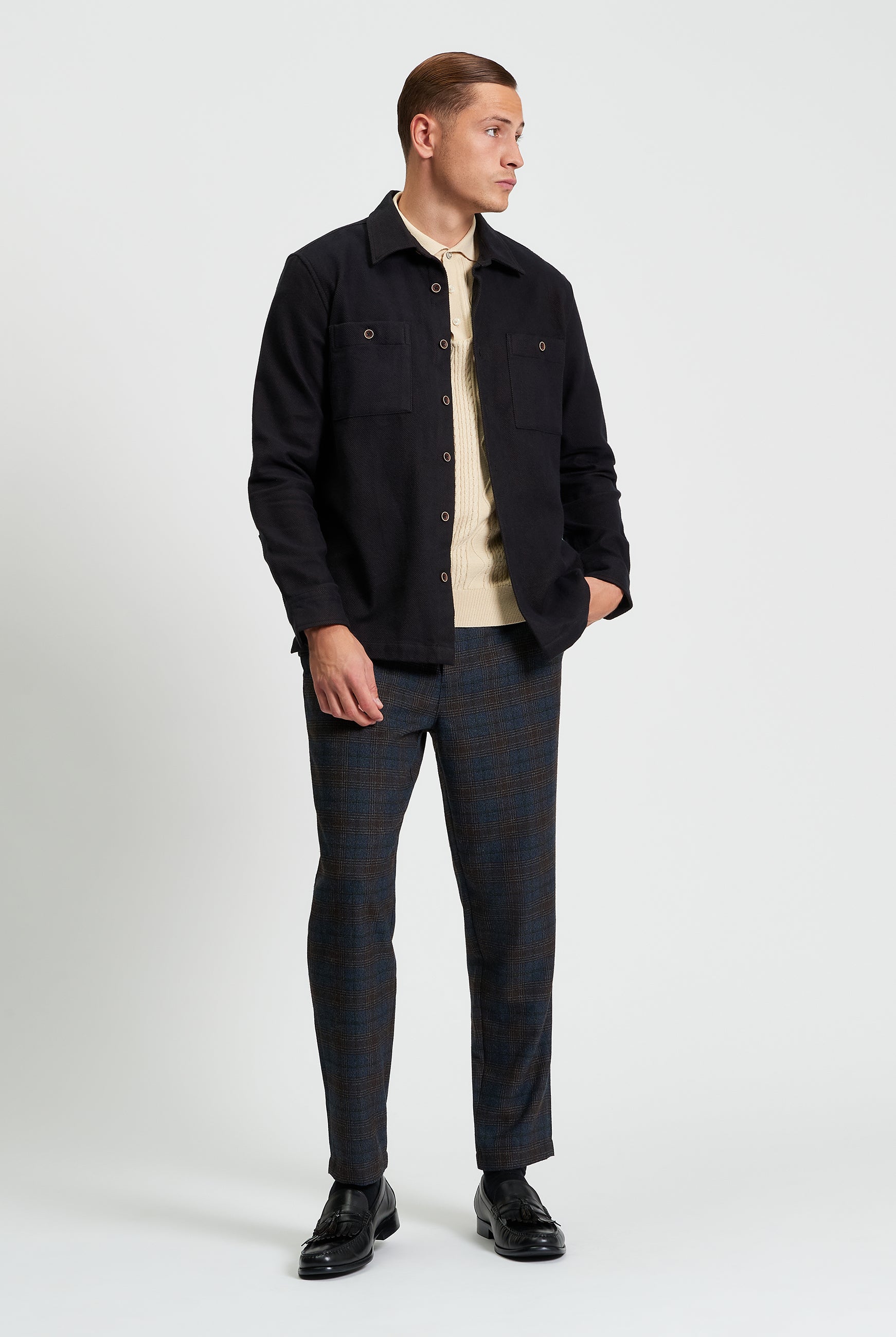 Brushed Overshirt - Bark - Full Length
