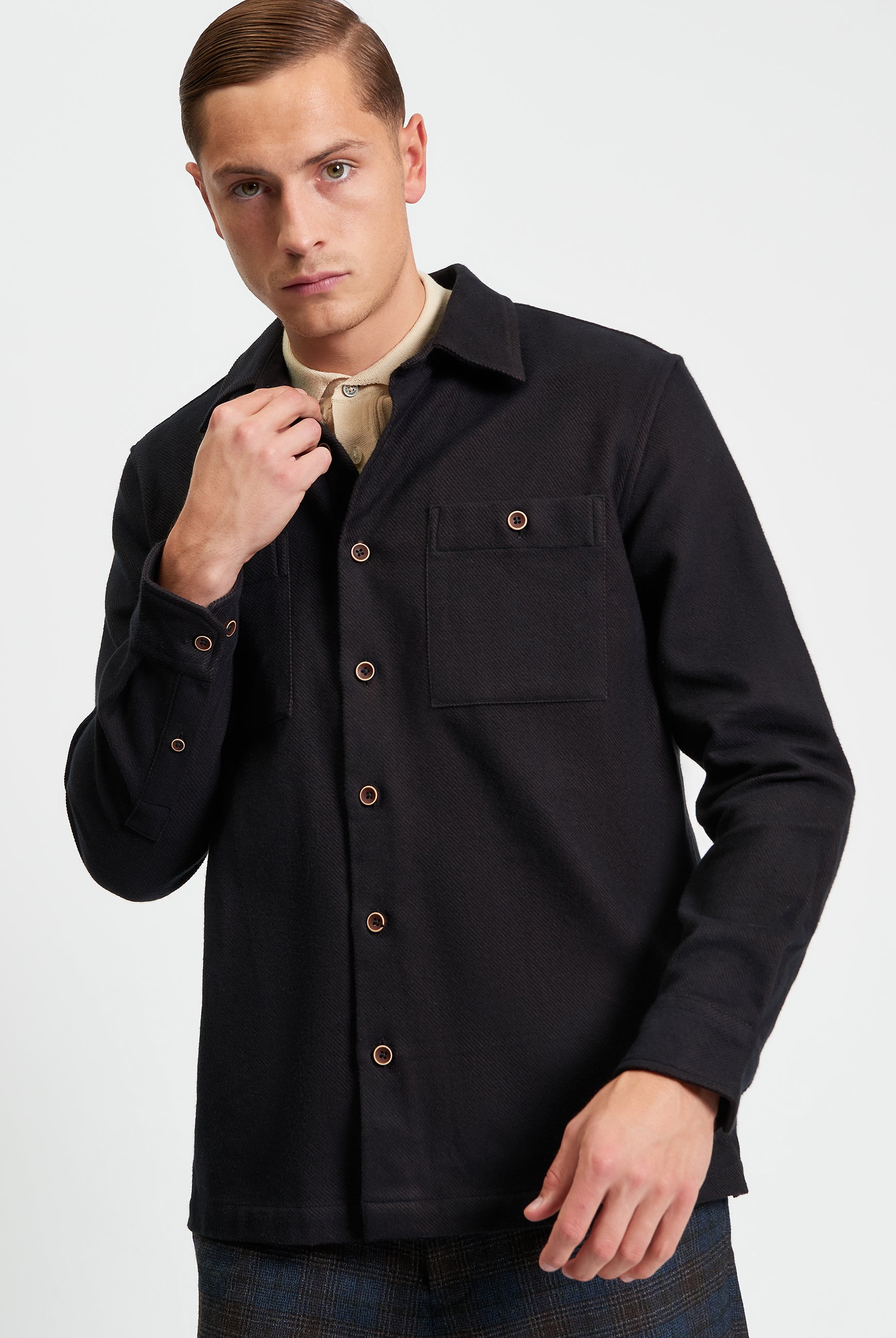 Brushed Overshirt - Bark - Front