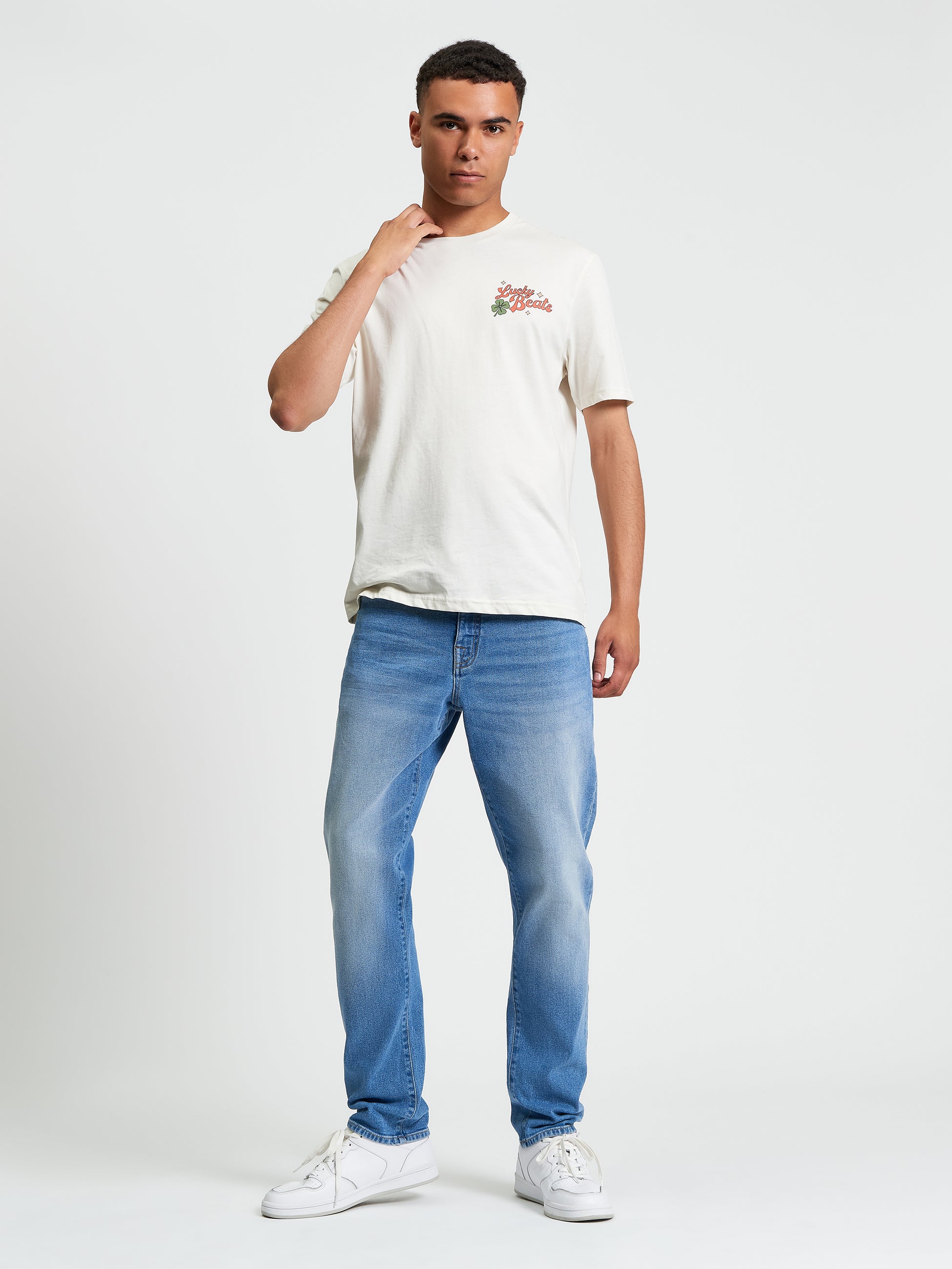 Lucky Beats Printed Graphic T-Shirt White