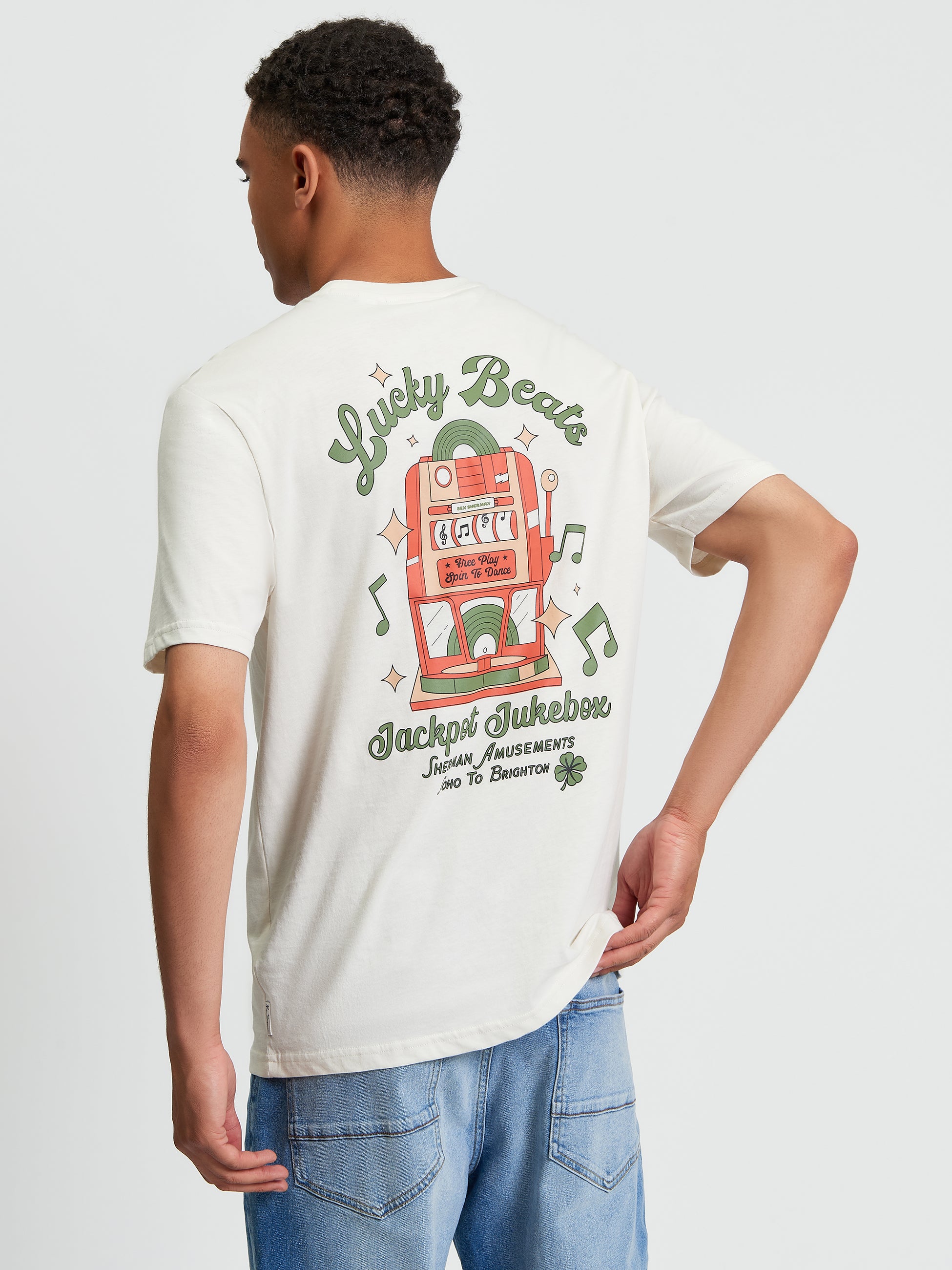 Lucky Beats Printed Graphic T-Shirt White