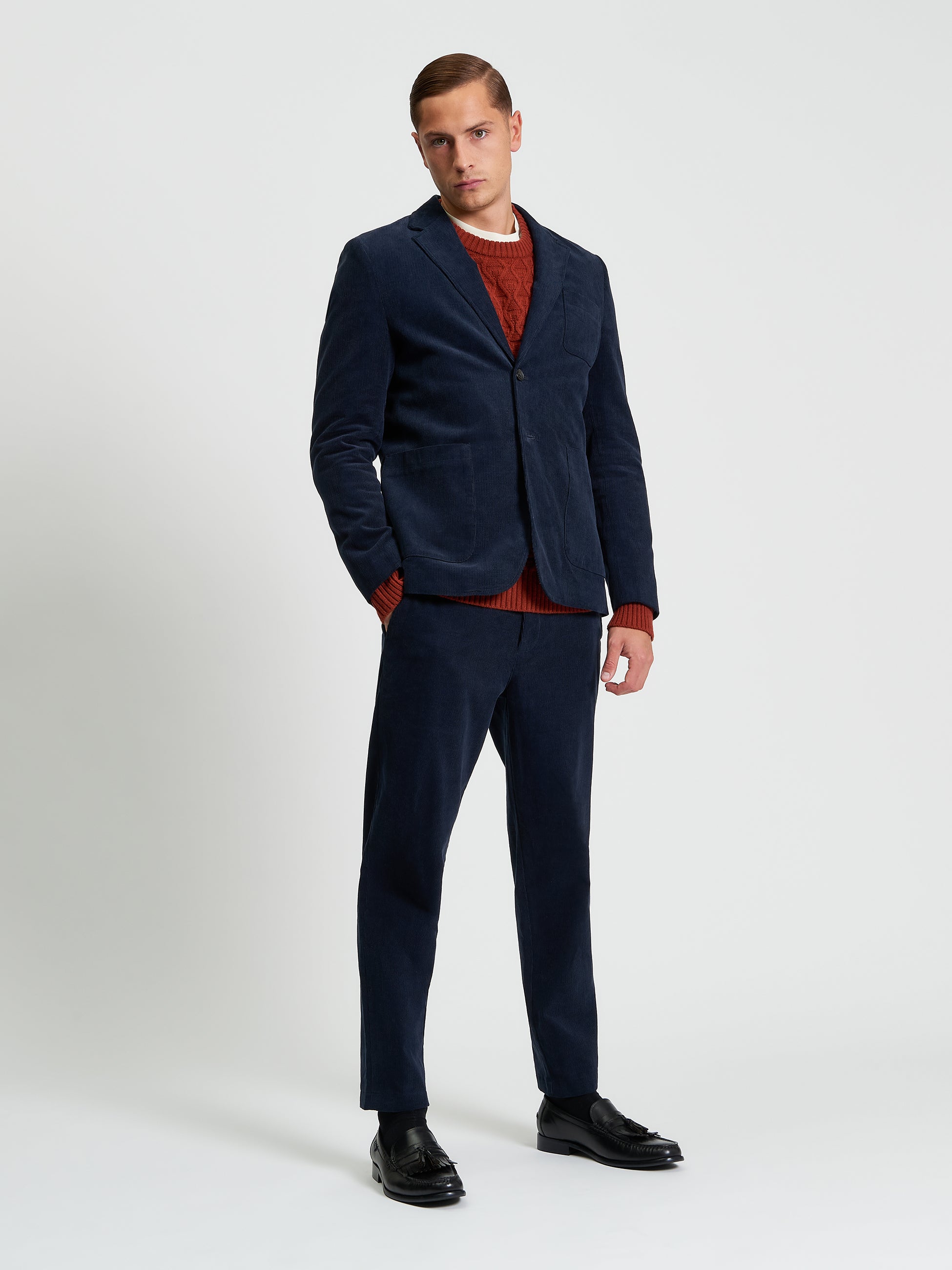 Corduroy Blazer - Dark Navy - Full Length