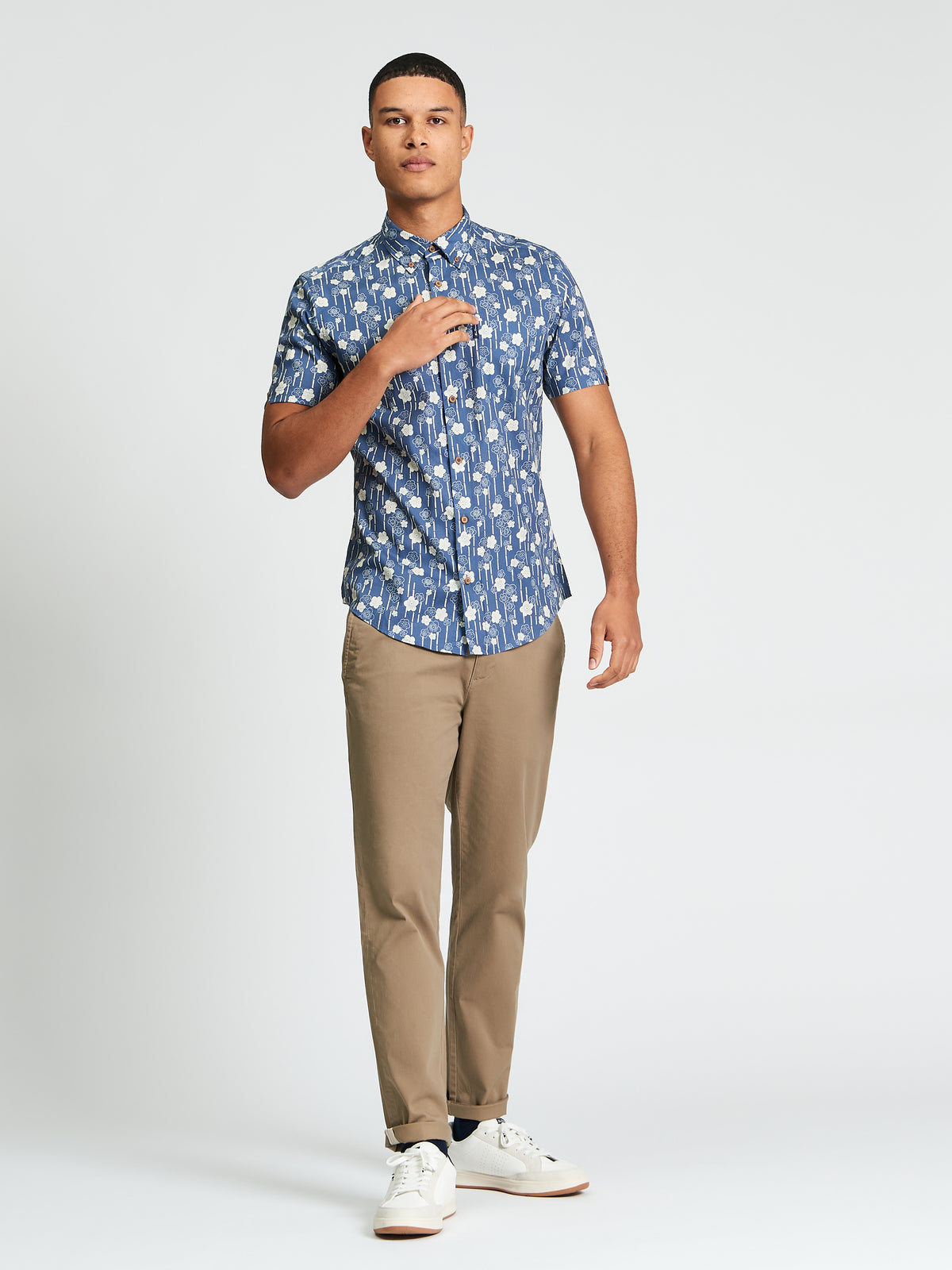 Short Sleeve Floral Bamboo Print Shirt - Indigo - Mod