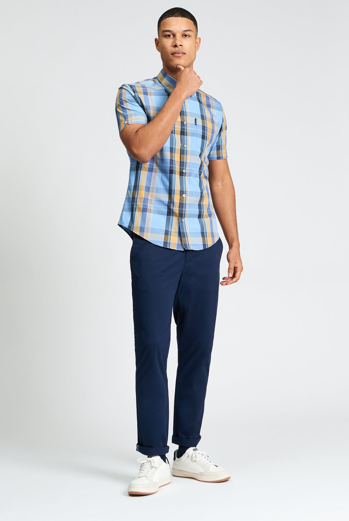 Short Sleeve Block Check Shirt - Lake Blue - Mod