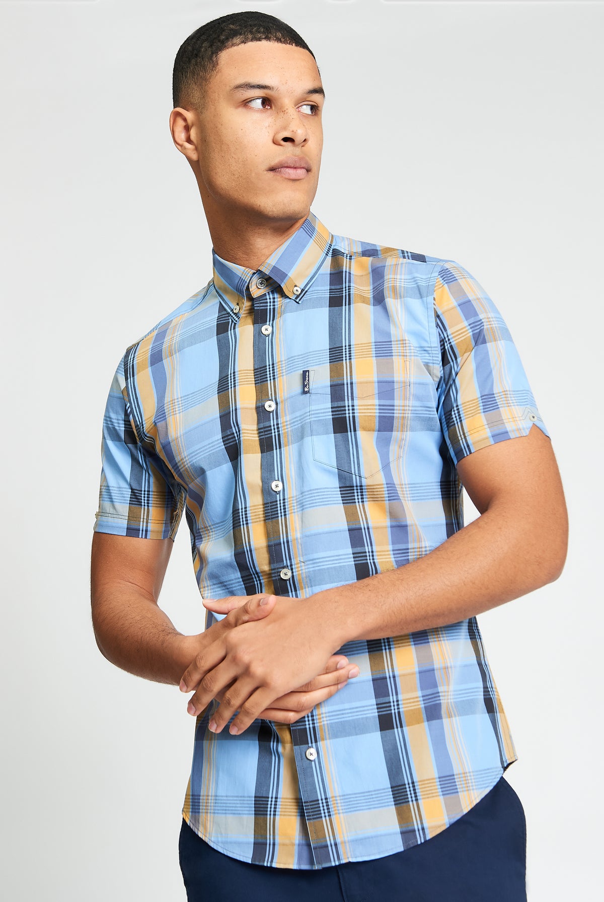 Short Sleeve Block Check Shirt - Lake Blue - Styled