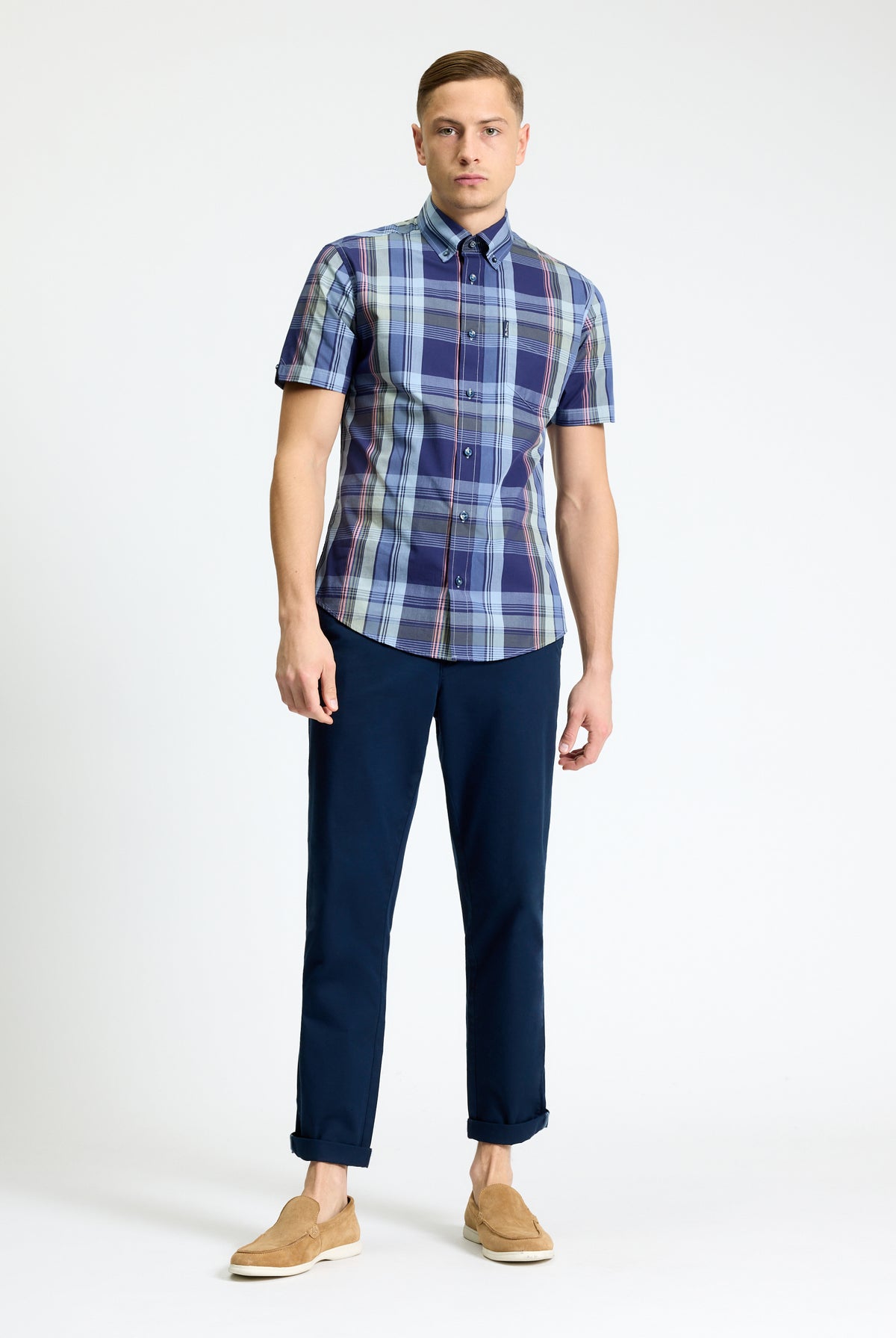 Short Sleeve Block Check Shirt - Twilight Denim - Mod