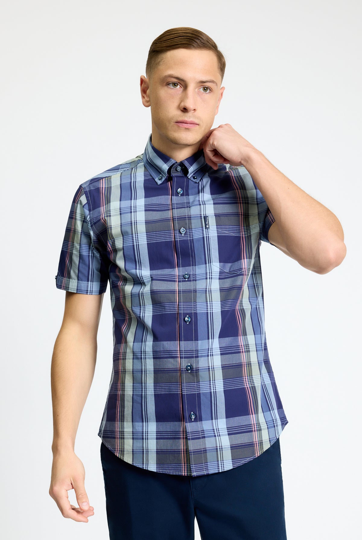 Short Sleeve Block Check Shirt - Twilight Denim - Styled
