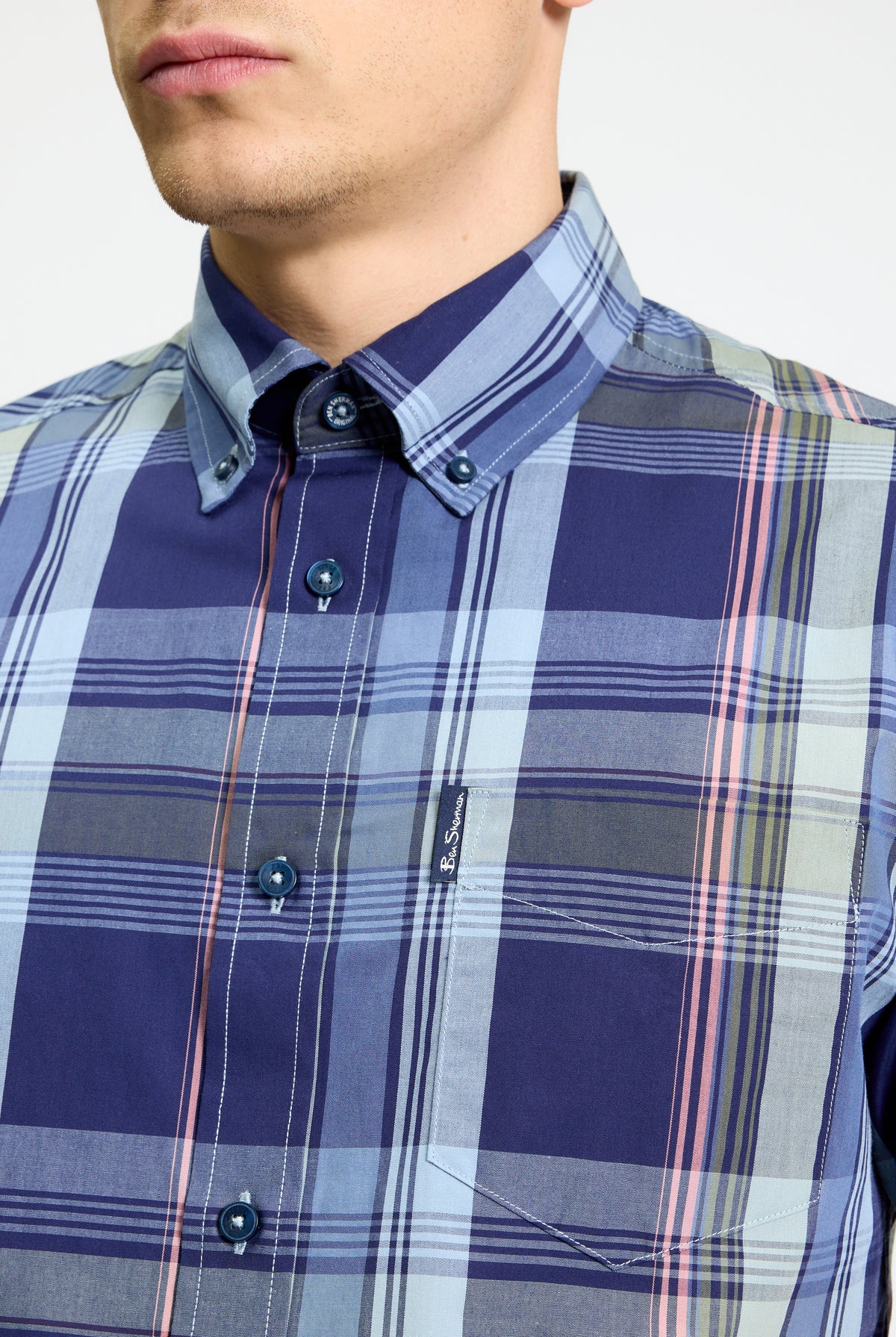 Short Sleeve Block Check Shirt - Twilight Denim - Close-Up