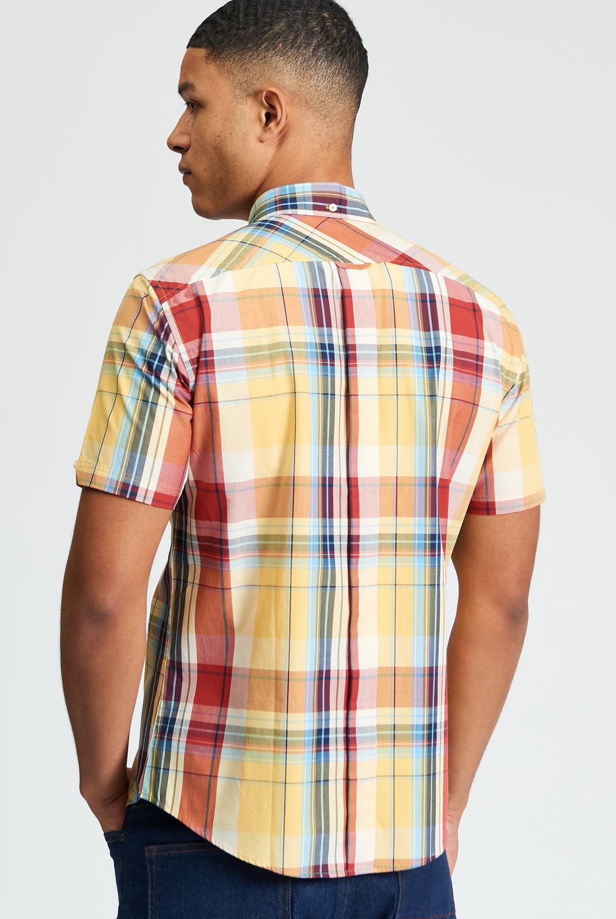 Short Sleeve Oversized Check Shirt - Zest - Back View