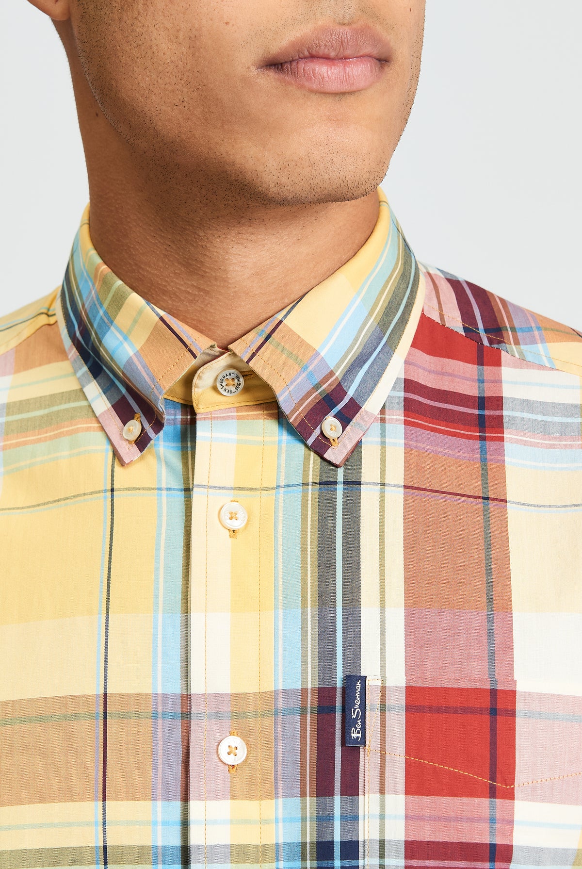 Short Sleeve Oversized Check Shirt - Zest - Close-Up