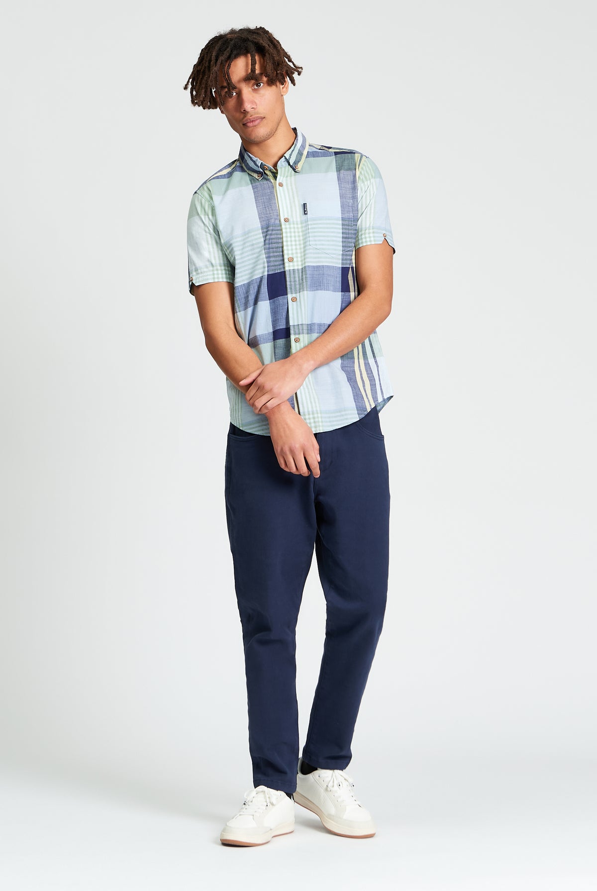 Short Sleeve Large Madras Check Shirt - Powder Blue - Carnaby