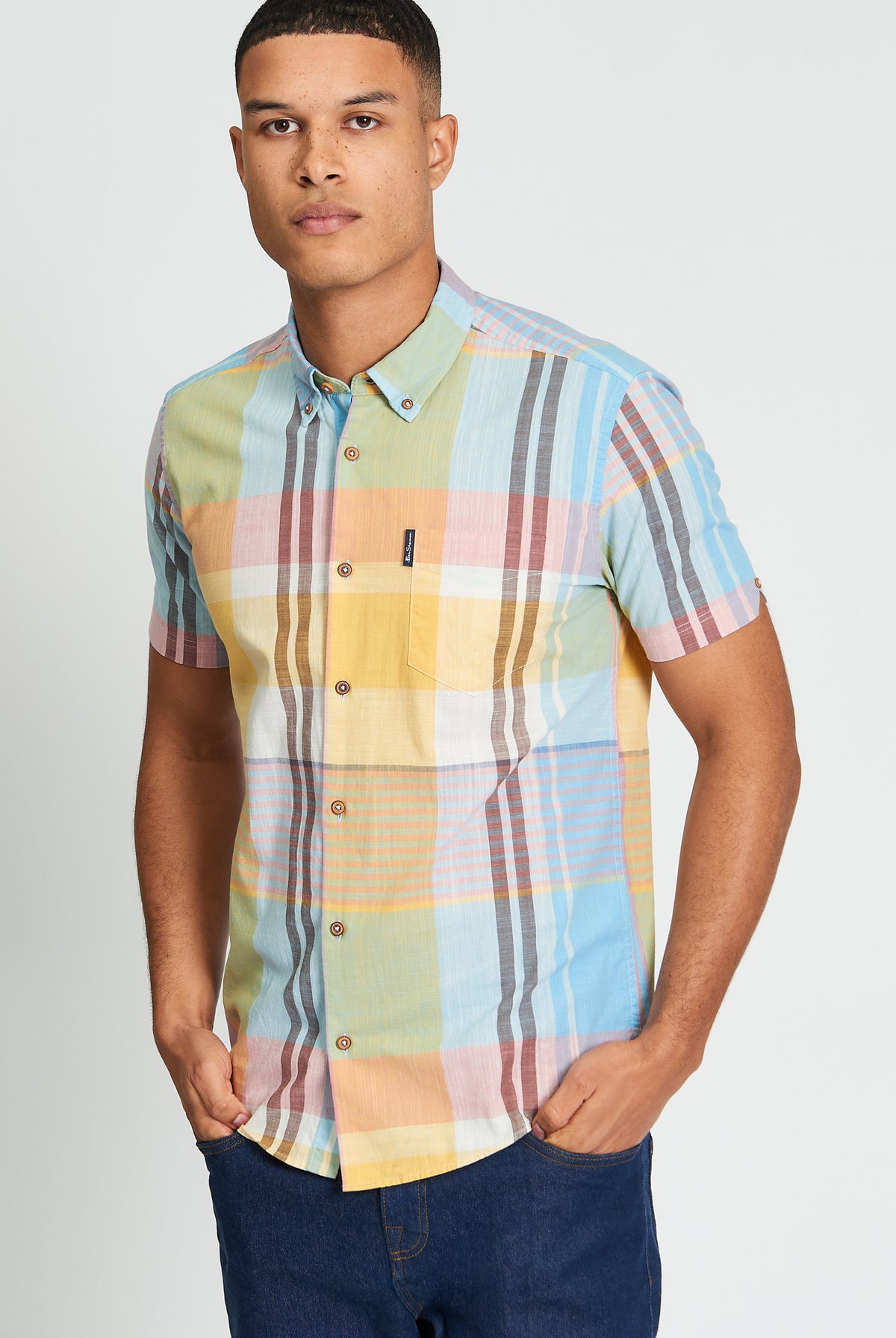 Short Sleeve Large Madras Check Shirt - Zest - Styled