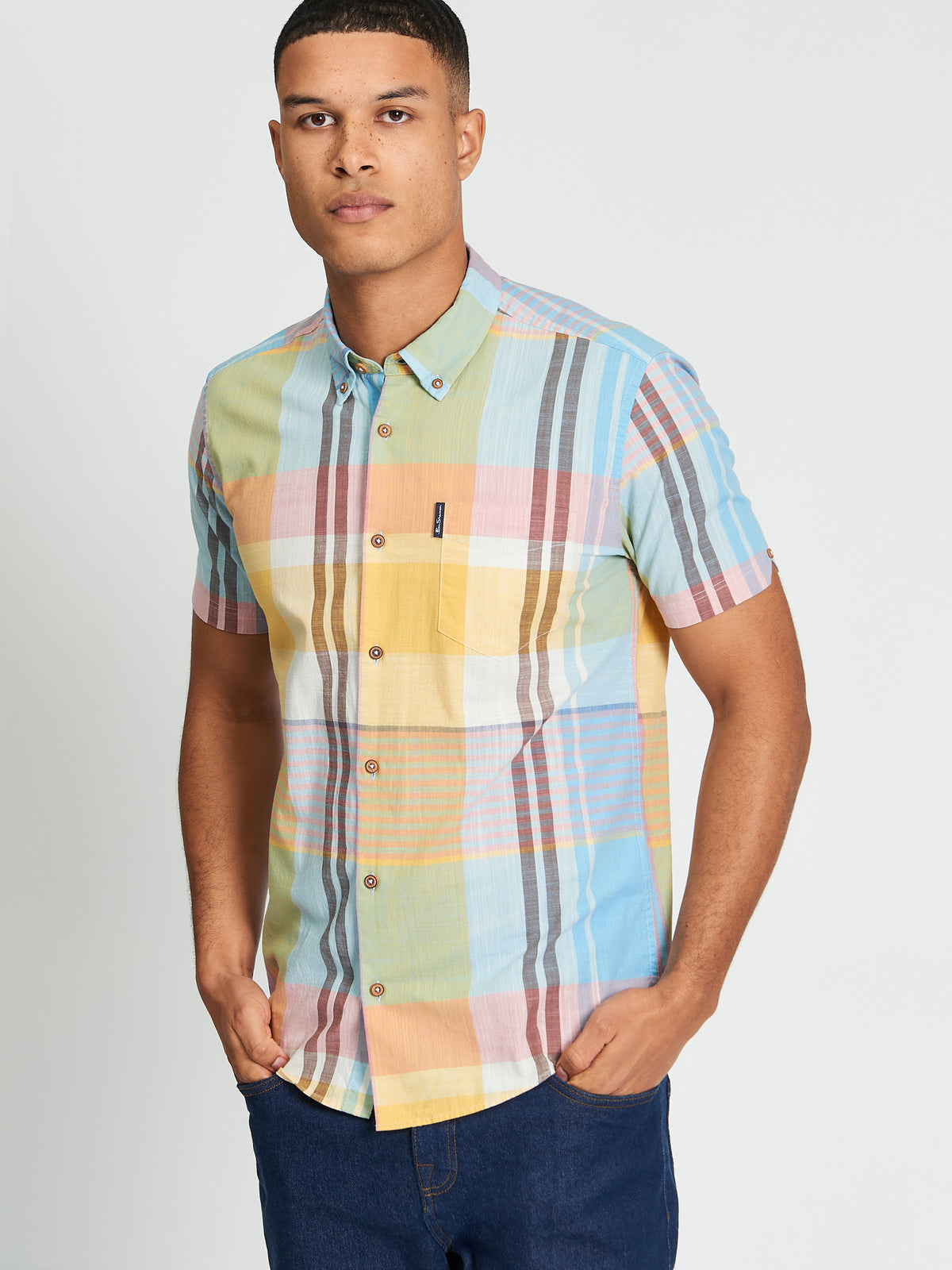 Short Sleeve Large Madras Check Shirt - Zest - Styled