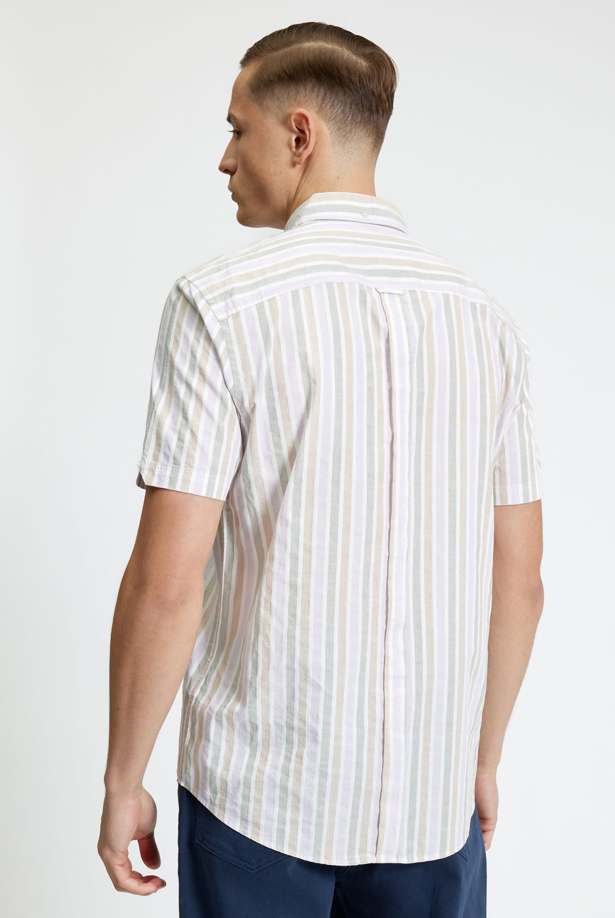 Short Sleeve Multicolour Candy Stripe Shirt - Snow White - Back View