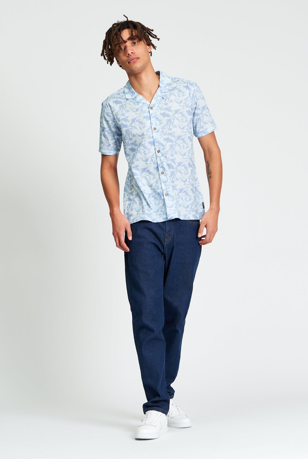 Short Sleeve Seagull Geo Print Shirt - Powder Blue - Carnaby