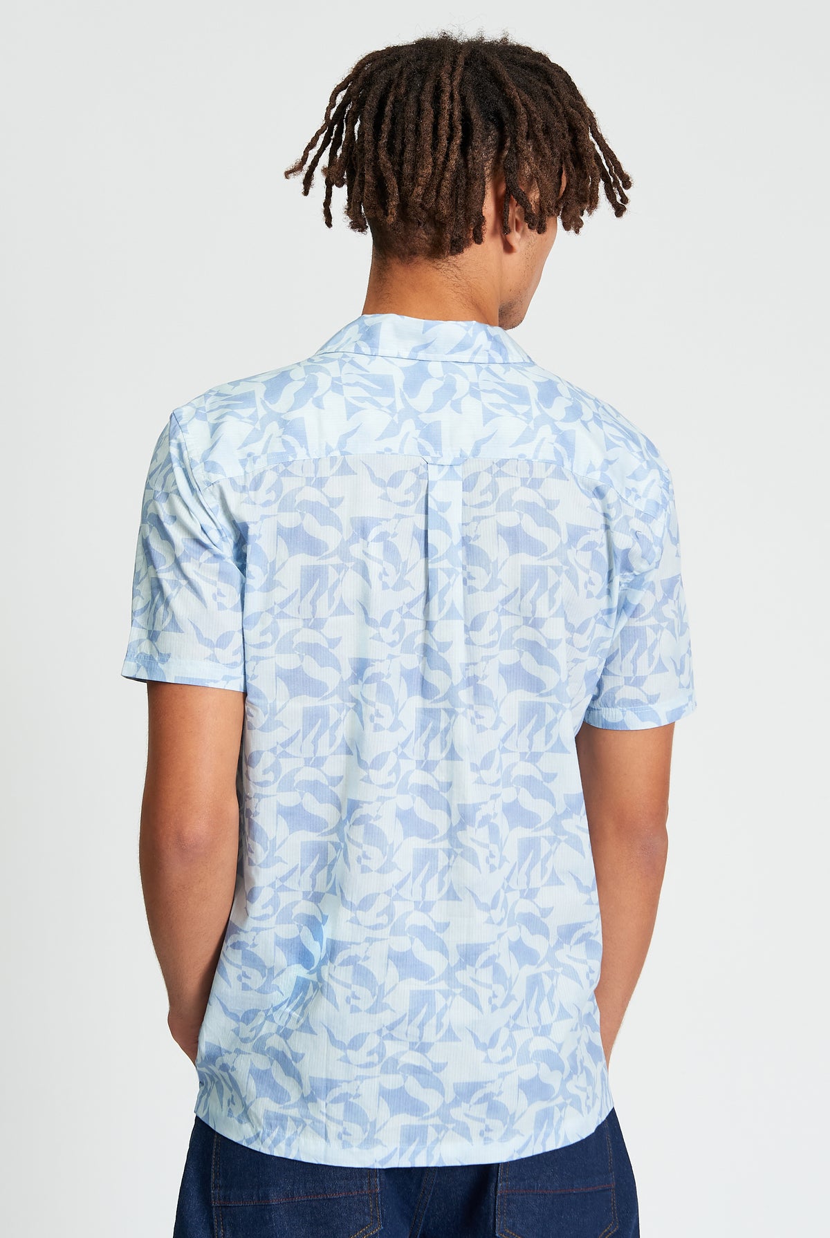 Short Sleeve Seagull Geo Print Shirt - Powder Blue - Back View