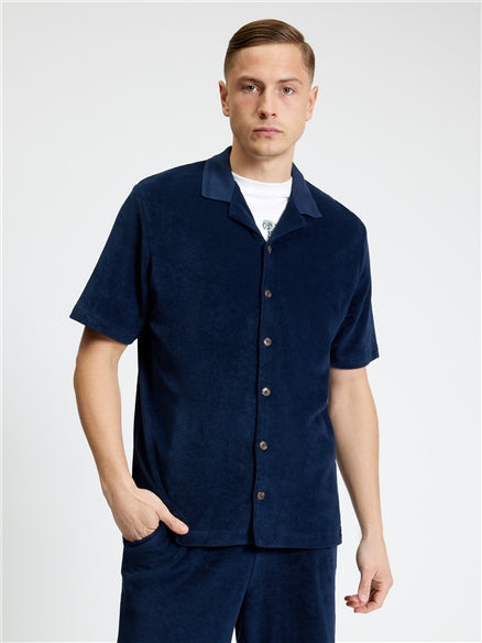 Towelling Button Through Shirt – navy blue, short sleeve polo design for a stylish and comfortable look by Ben Sherman.