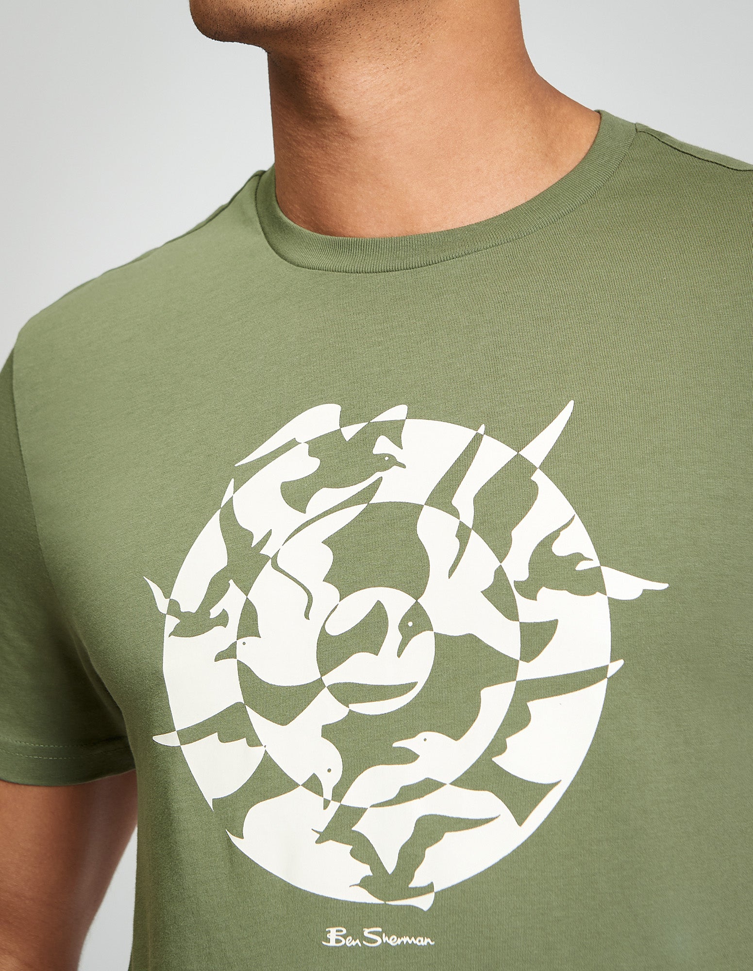 Seagull Target Tee featuring a seagull graphic design on an olive green shirt by Ben Sherman.