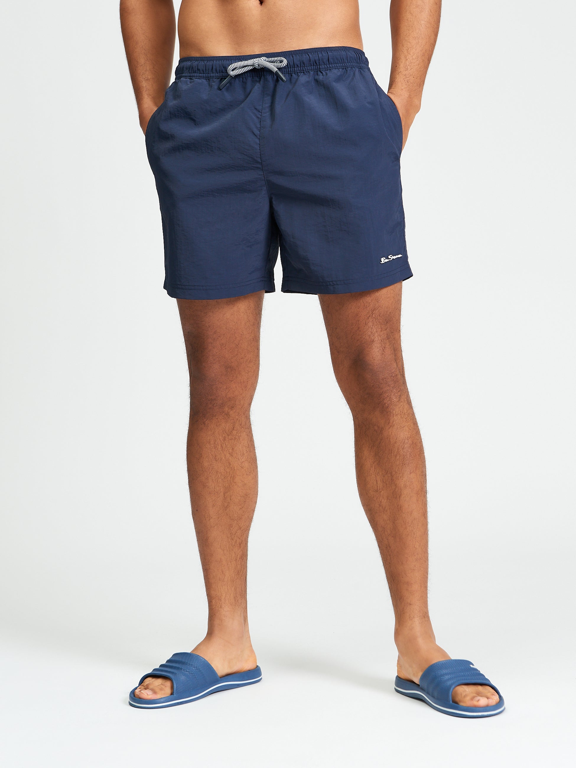 Swimshort β Navy β stylish swim shorts with elasticated waistband and adjustable drawstring.