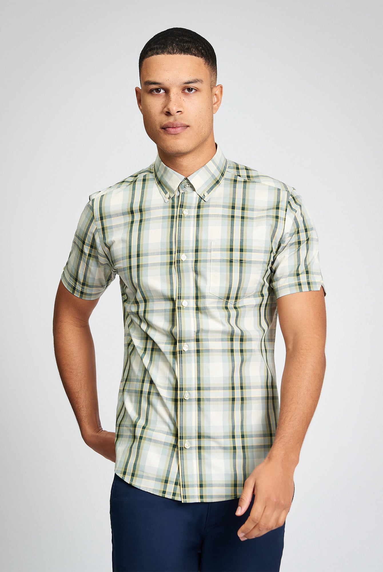 Short Sleeve Classic Check Shirt - Forest - Styled