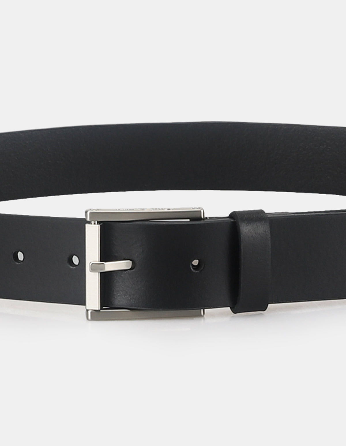 ROLLER BUCKLE BELT – black leather belt with silver buckle