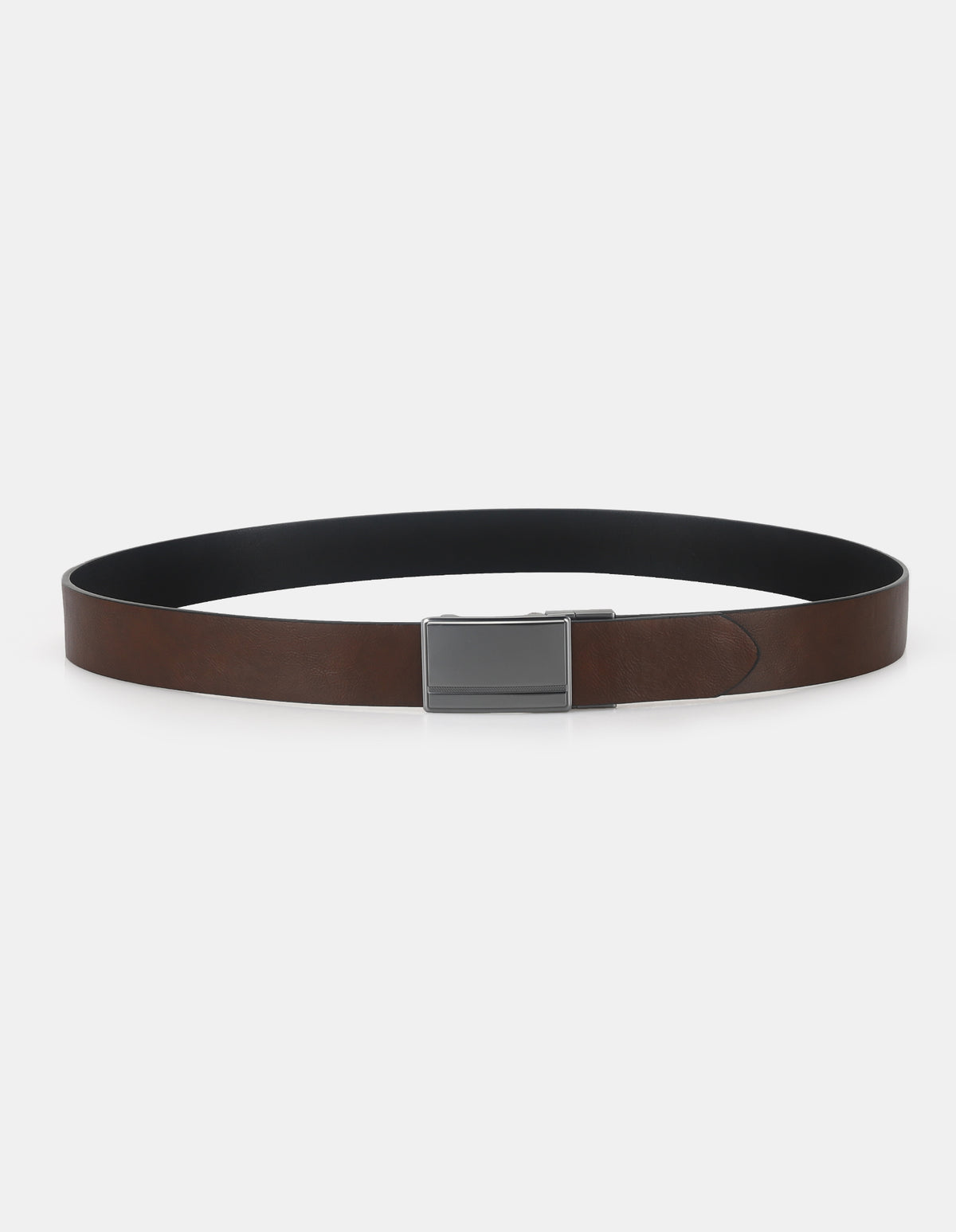2 BUCKLE BELT SET – brown leather belt with a sleek silver buckle.