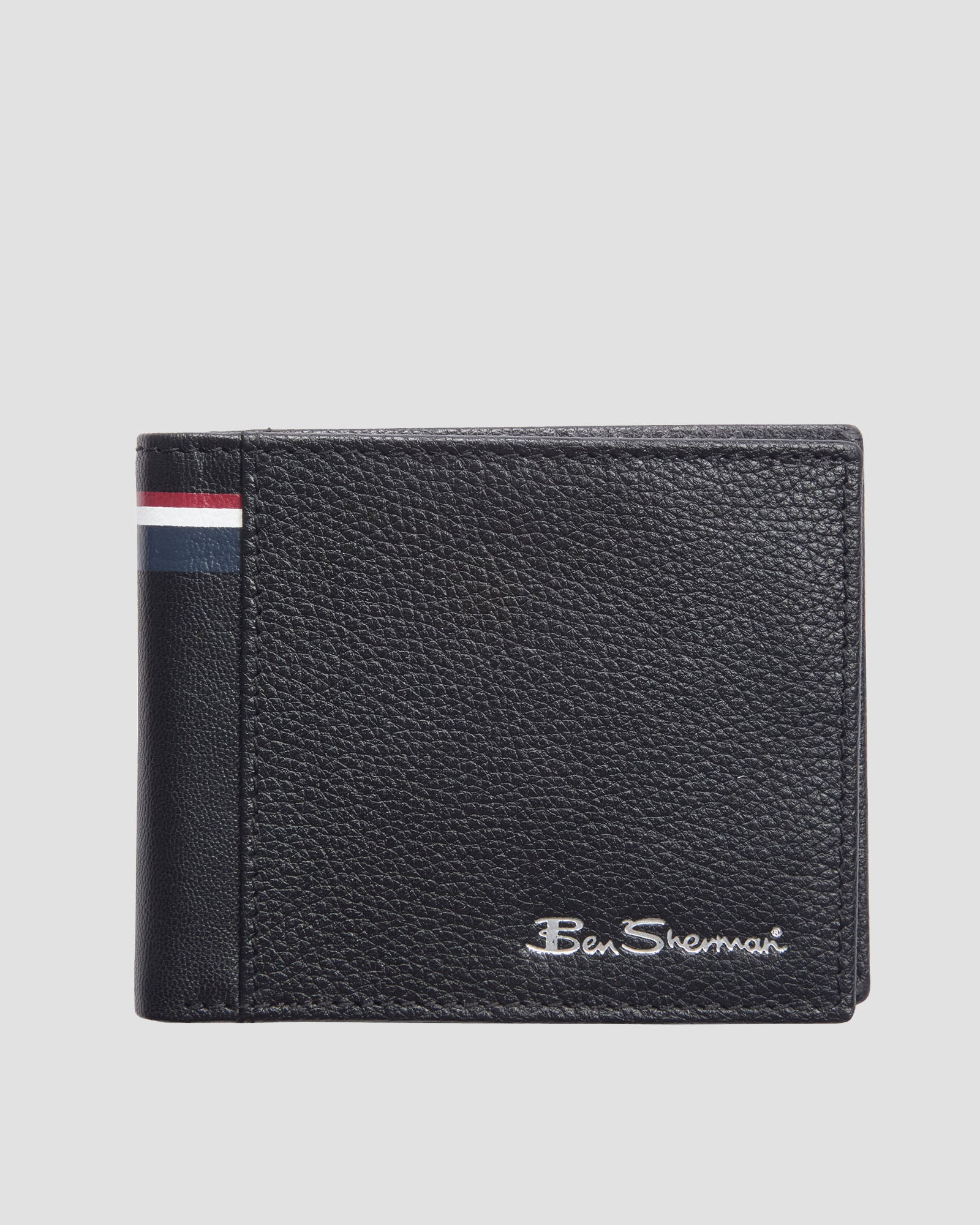 Bi-Fold Wallet With Spine Print – black leather wallet by Ben Sherman with card pockets and stylish design.