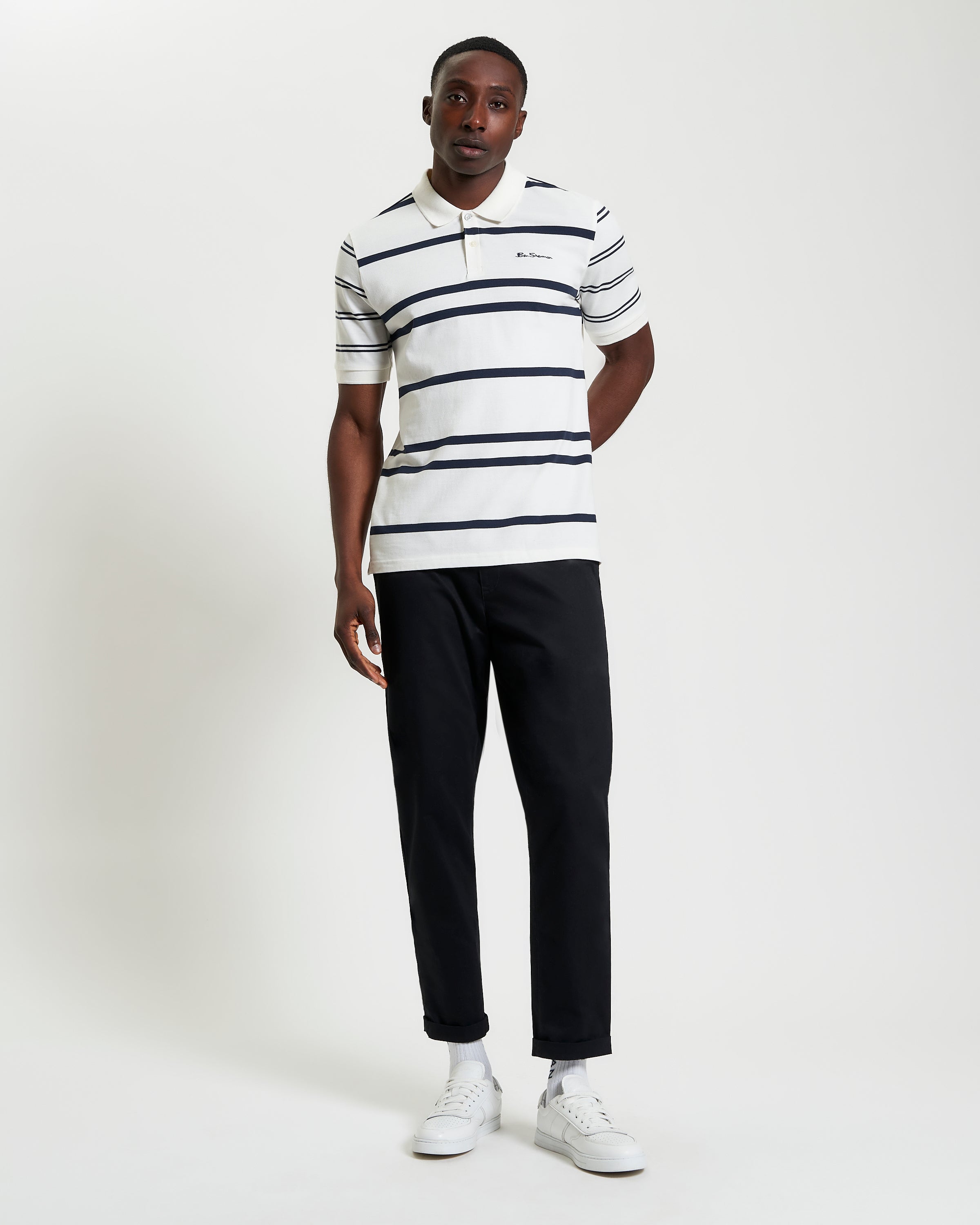 Mixed Stripe Polo – Relaxed fit with horizontal stripes and Ben Sherman embroidery showcasing casual elegance.