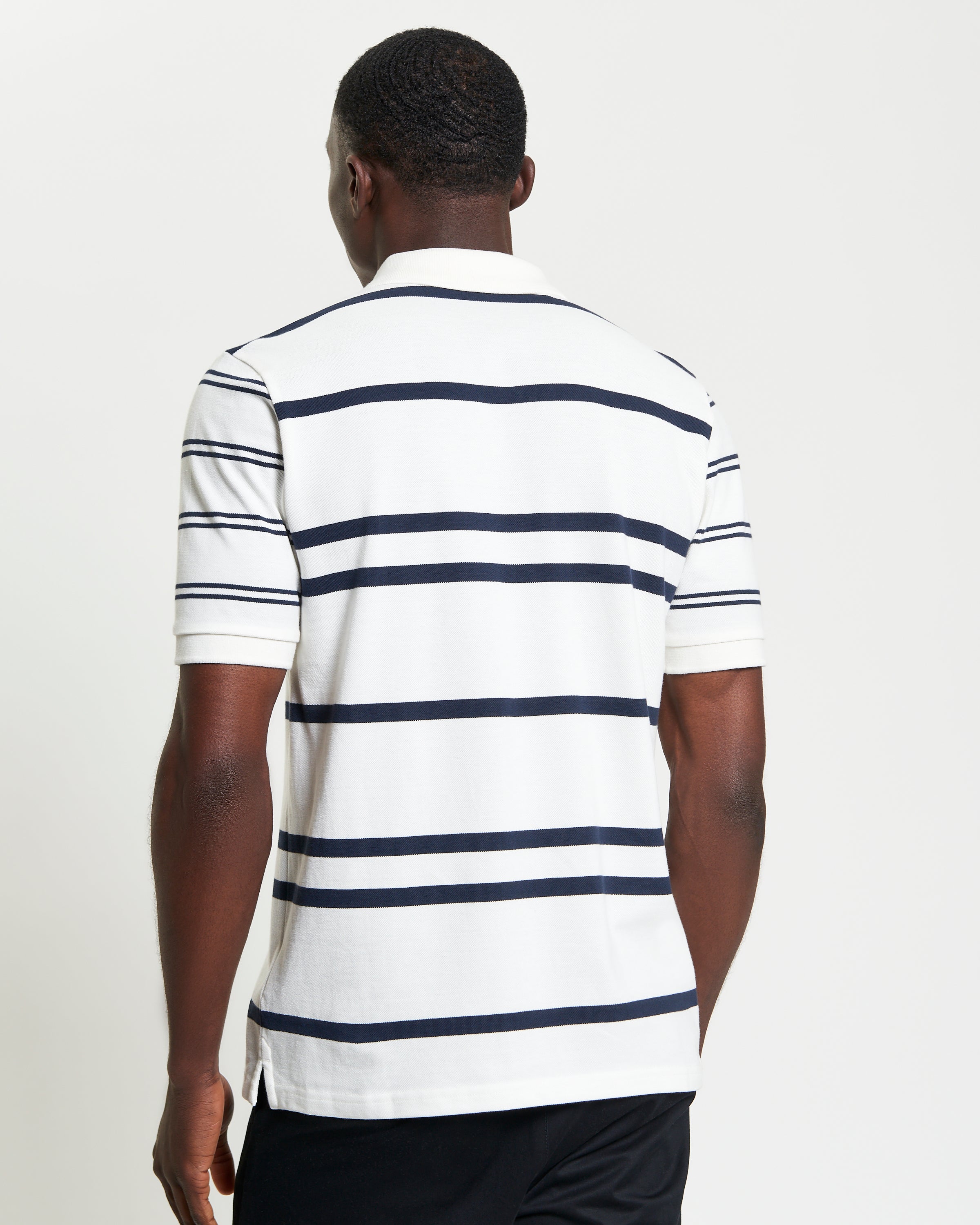 Mixed Stripe Polo – back view showing horizontal stripes and relaxed fit by Ben Sherman