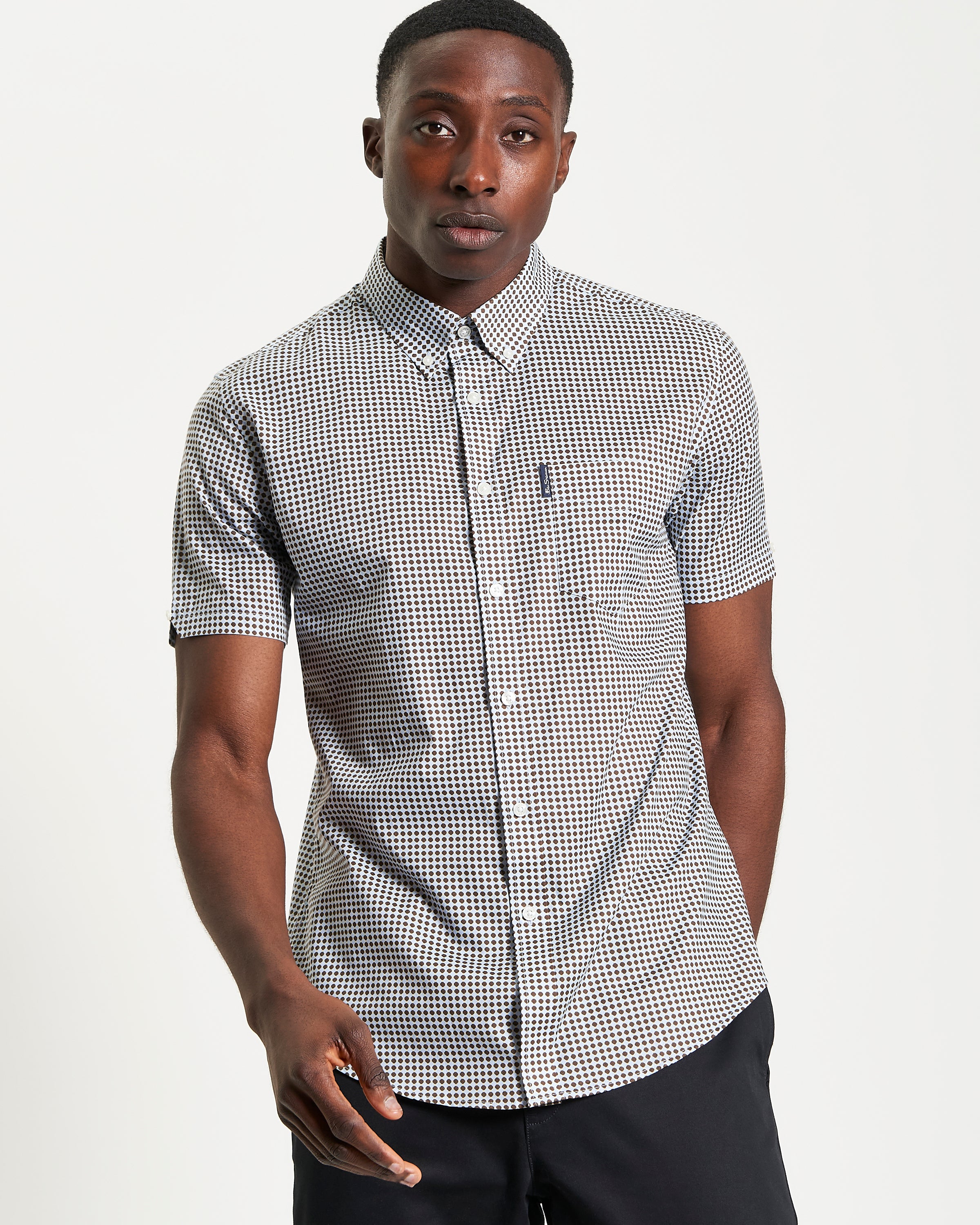 Geo Print shirt – modern style with a two-finger button down collar, perfect for smart or casual occasions.