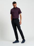 Signature Oxford Short Sleeve Shirt - Dark Wine - Full Length View