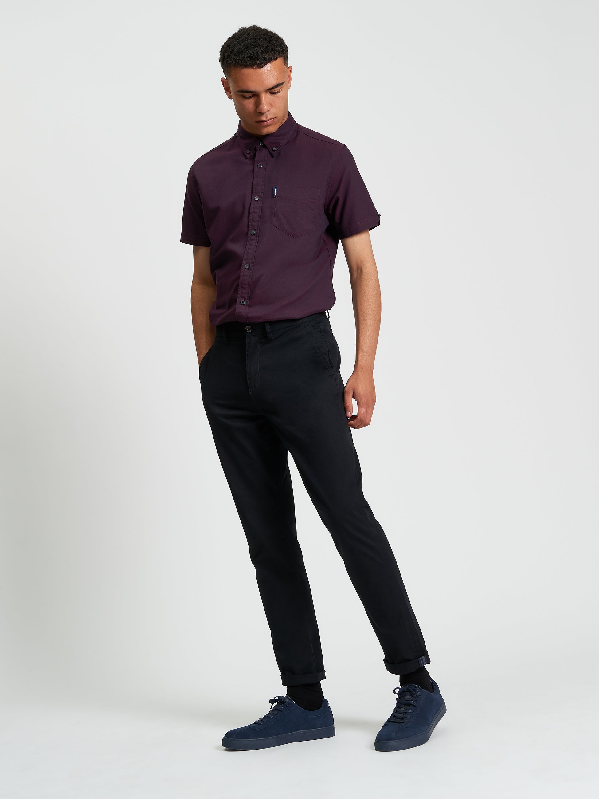Signature Oxford Short Sleeve Shirt - Dark Wine - Full Length View