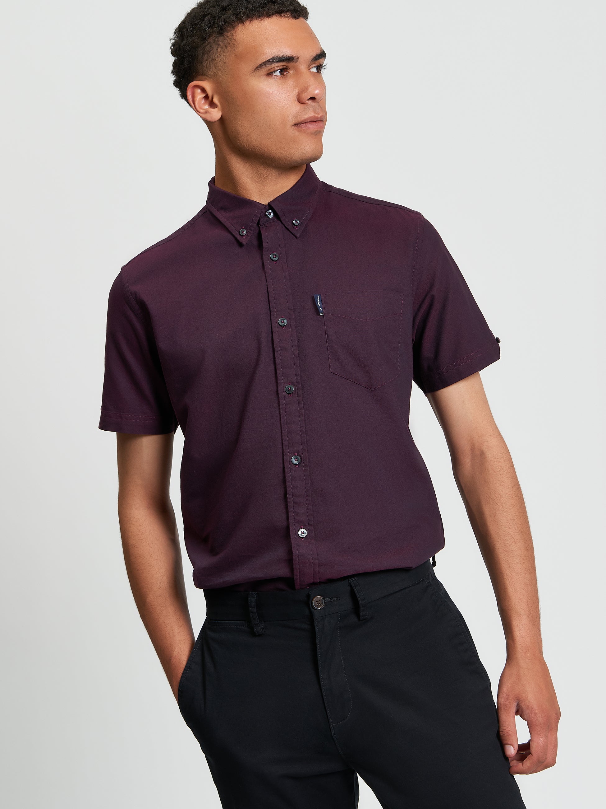 Signature Oxford Short Sleeve Shirt - Dark Wine - Front View