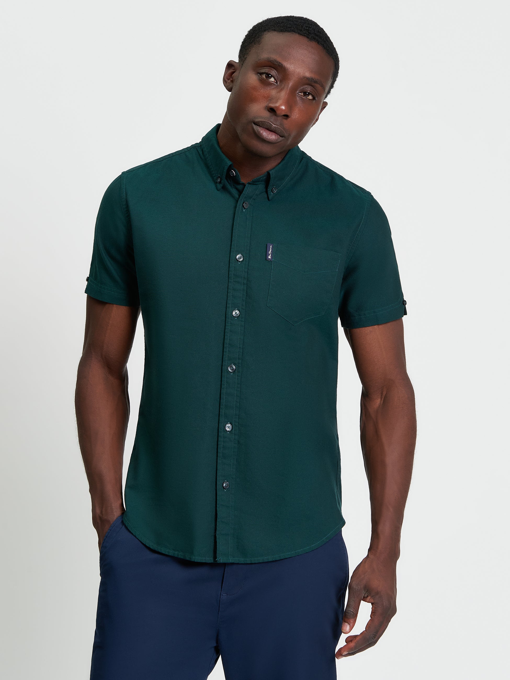 Signature Oxford Short Sleeve Shirt - Dark Green - Front View