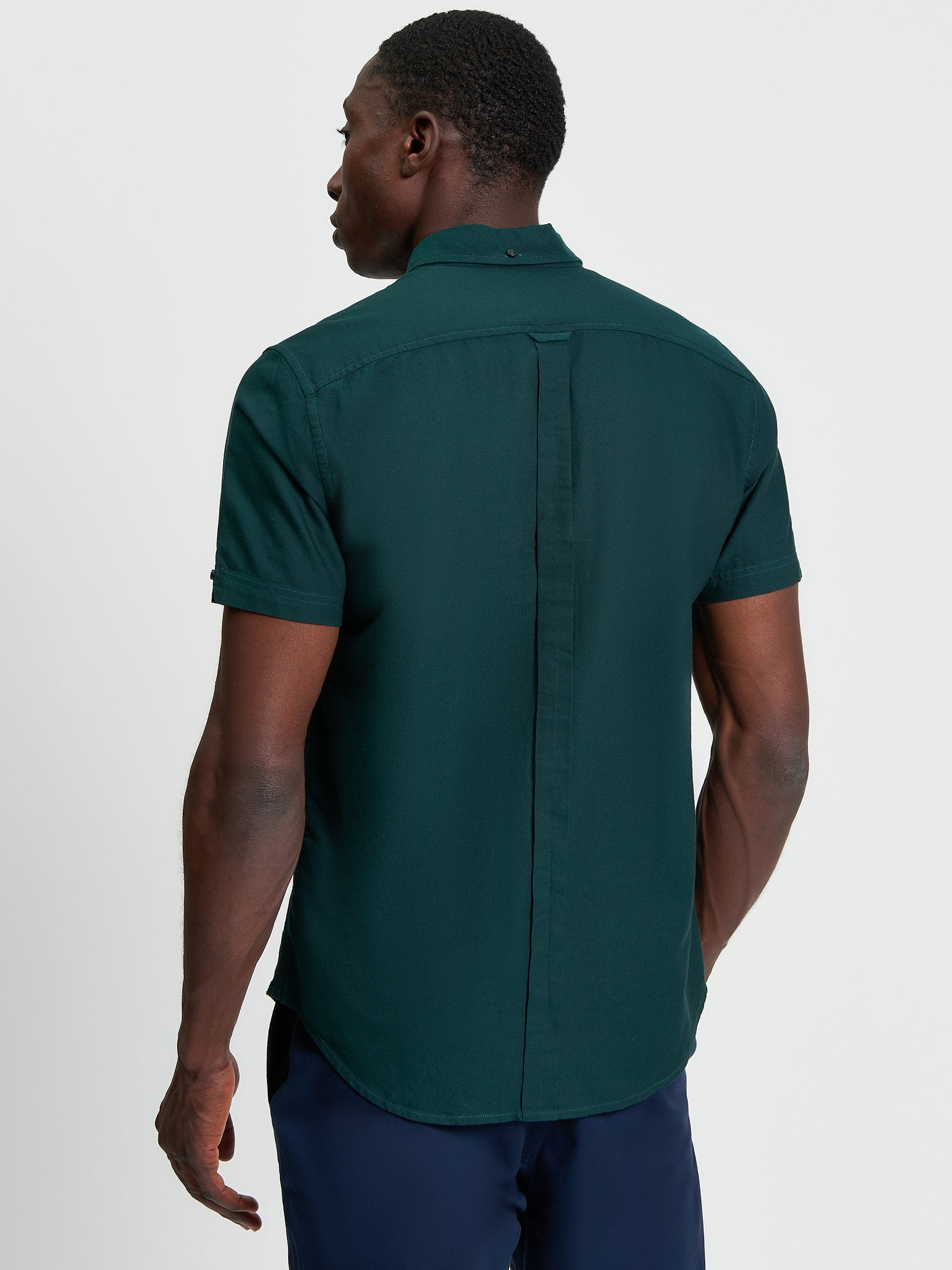 Signature Oxford Short Sleeve Shirt - Dark Green - Back View