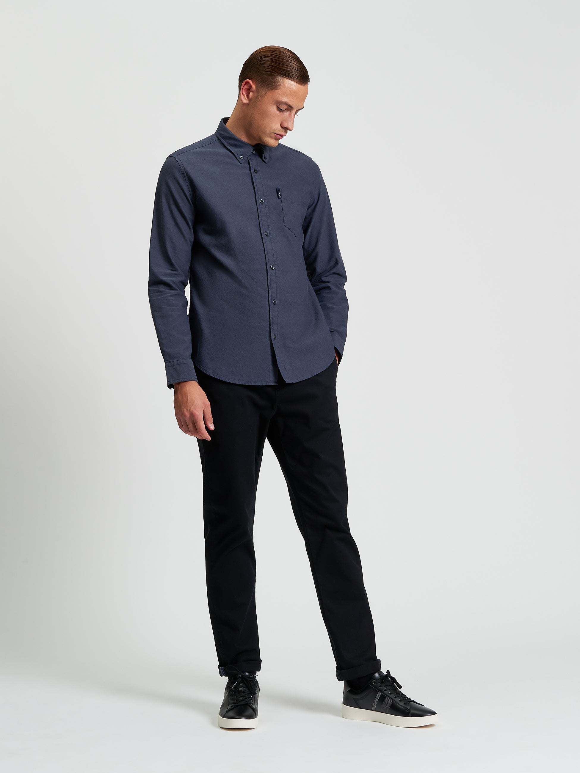 Signature Oxford Long Sleeve Shirt - Slate - Full Length View