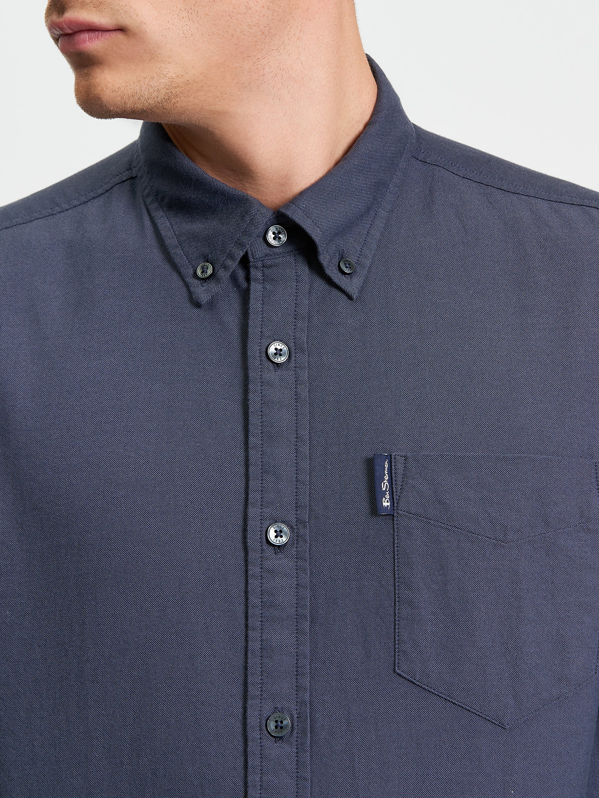 Signature Oxford Long Sleeve Shirt - Slate - Close Up View