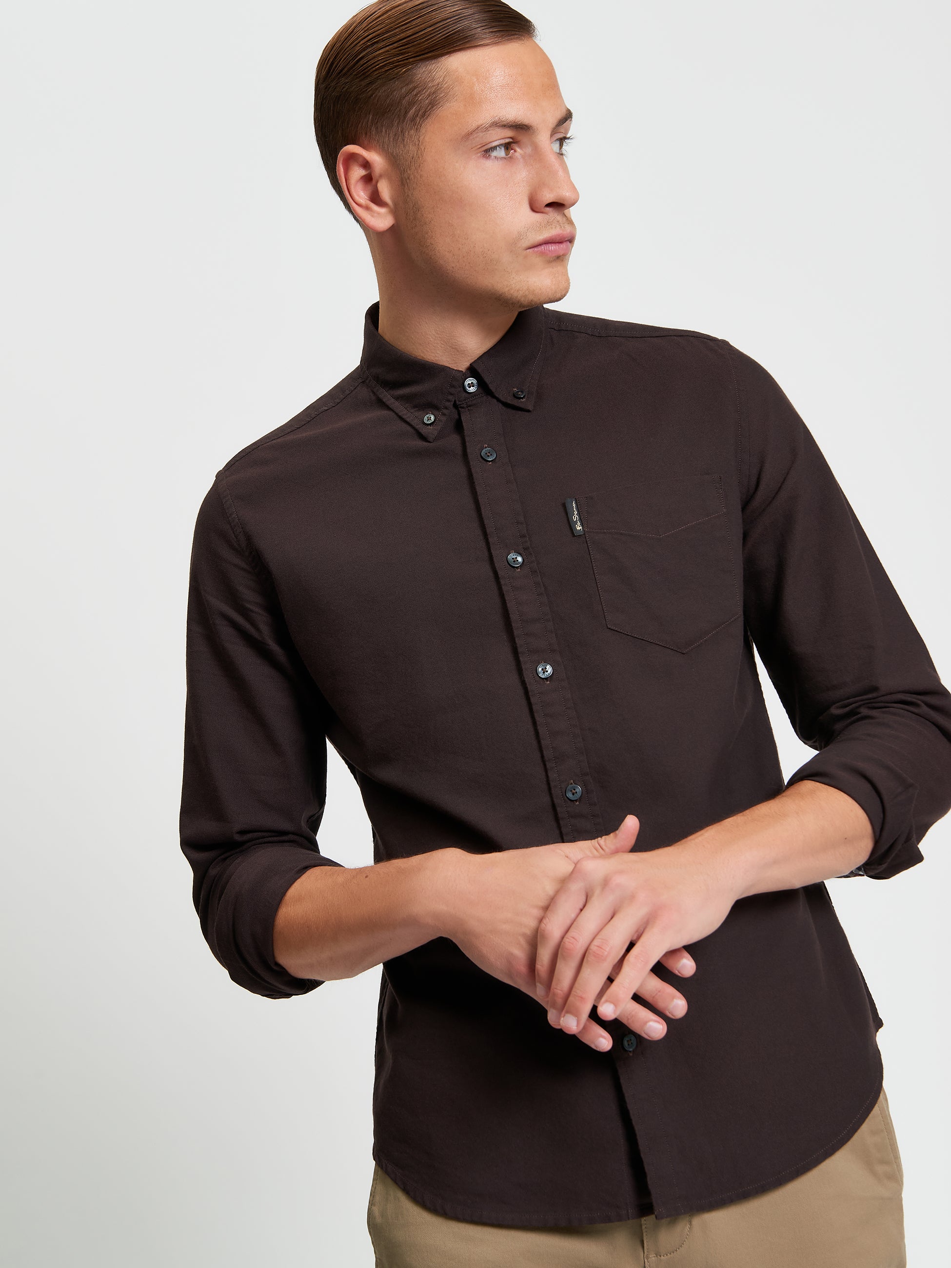 Signature Oxford Long Sleeve Shirt - Dark Brown - Front
